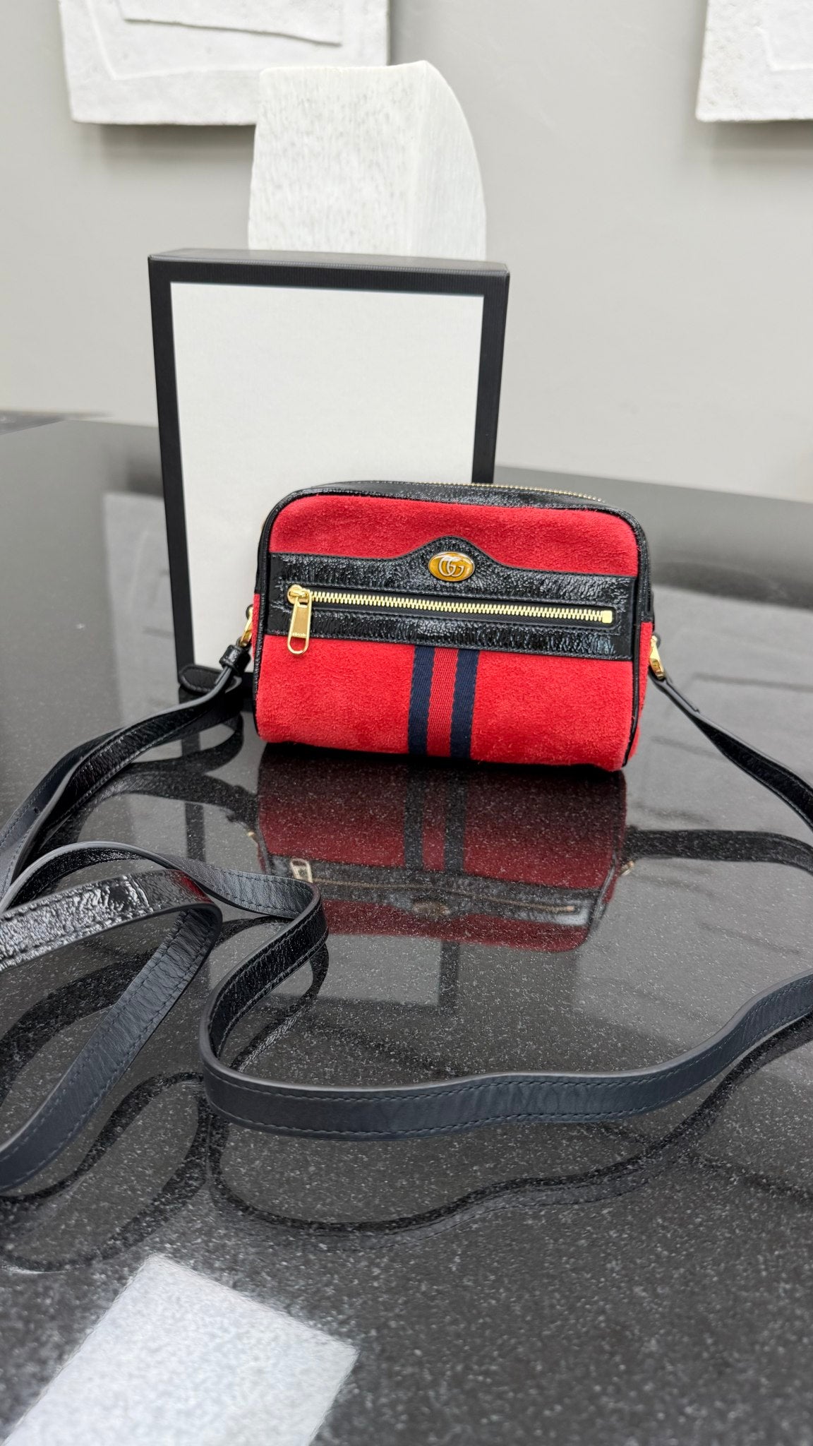 Gucci Red Suede Web Crossbody Bag