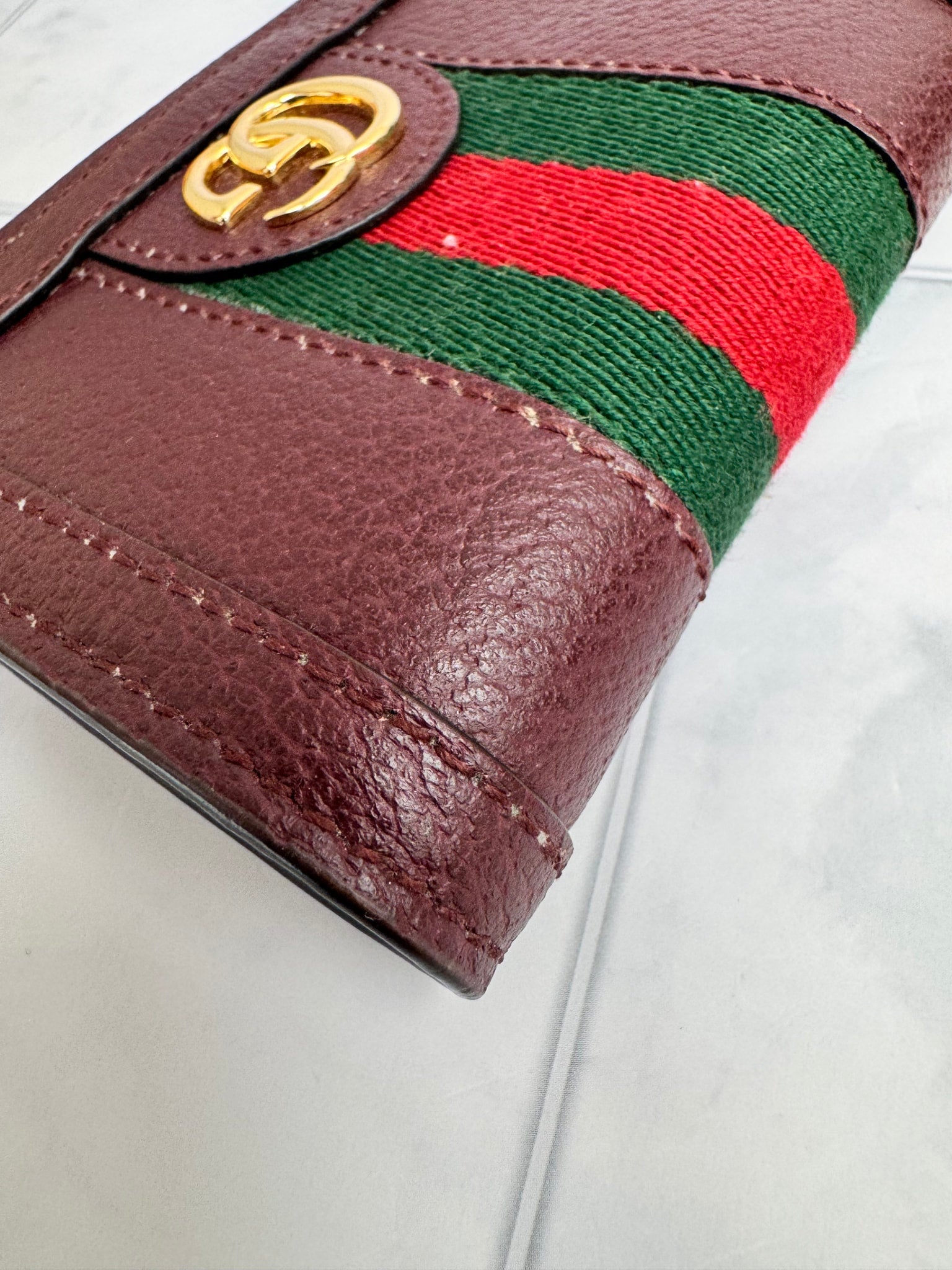 Gucci Burgundy Leather Web Ophidia Compact Wallet