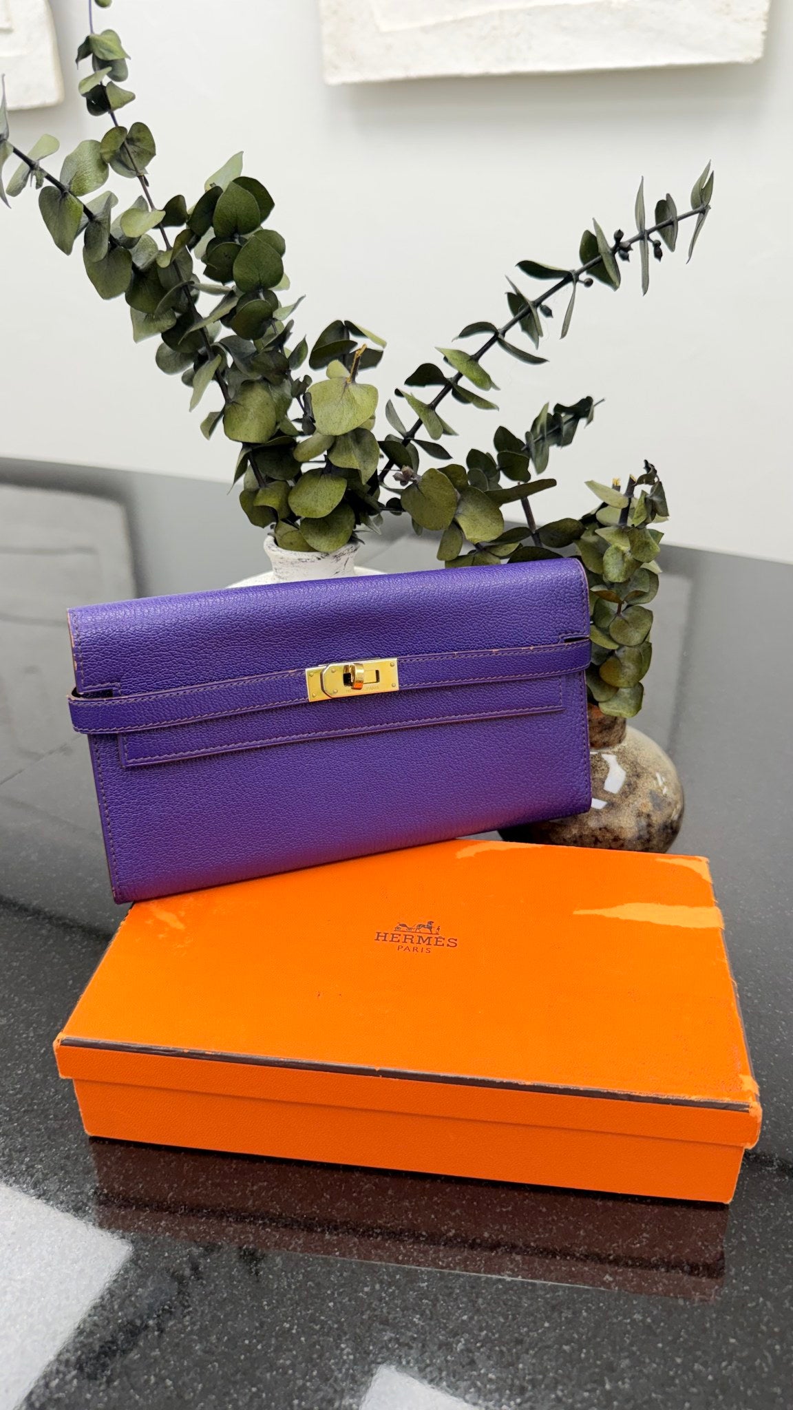 Hermes Purple Epsom Leather Kelly Wallet 