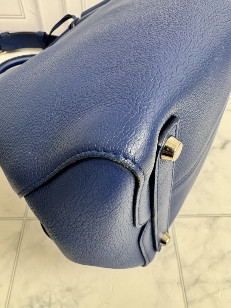 Christian Dior Blue Grained Leather Open Bar 2Way Bag