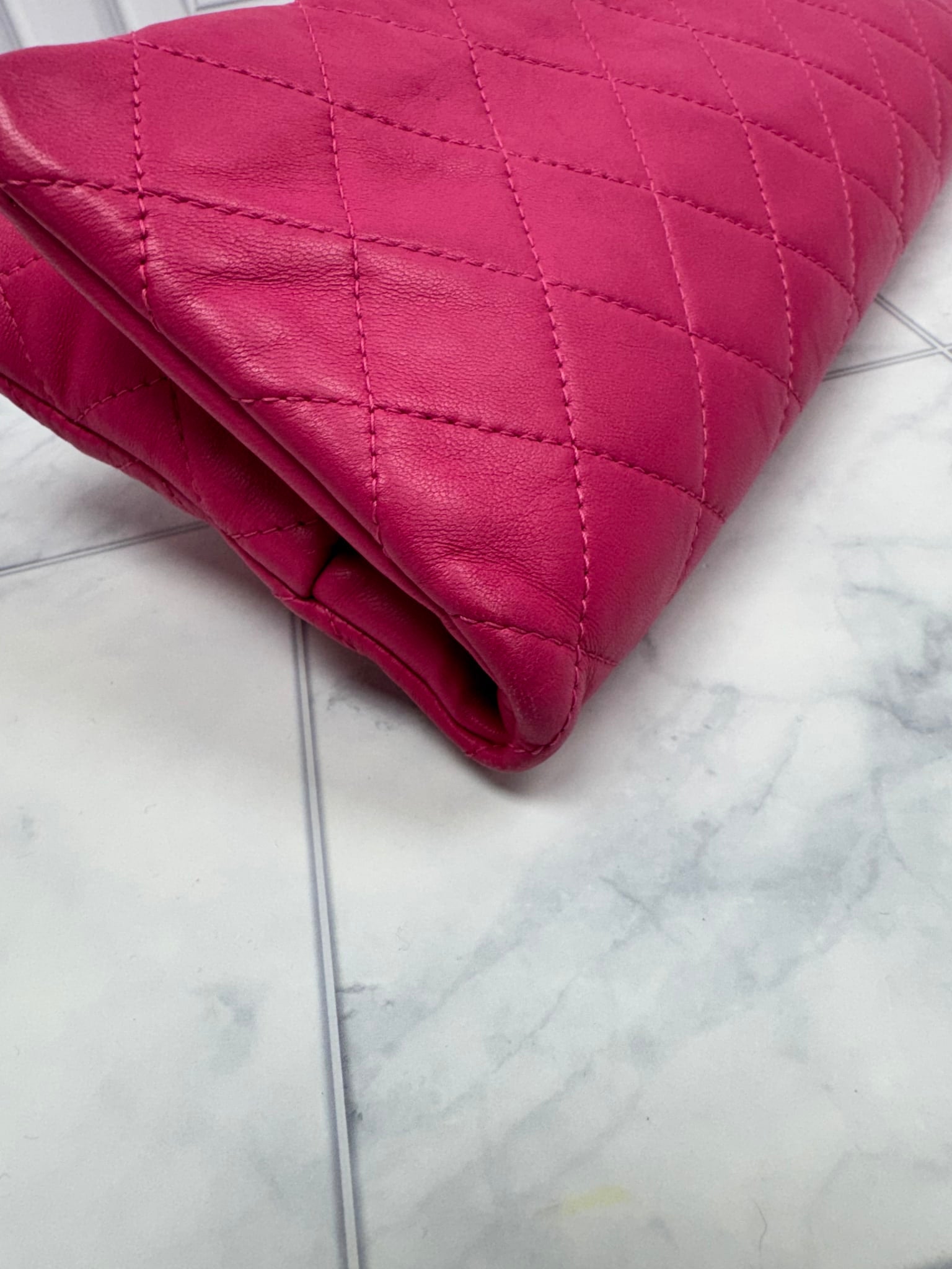 Chanel Pink Quilted Lambskin CC Beauty Fold Over Clutch 
