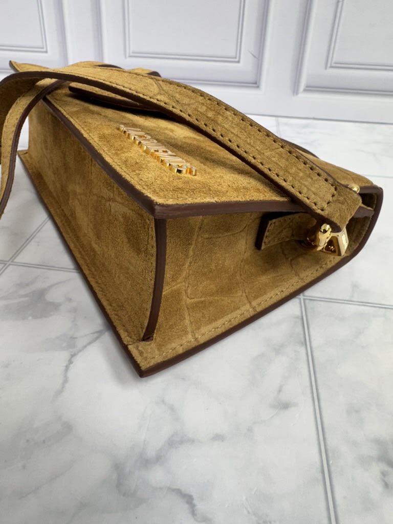 BRAND NEW - Jacquemus Camel Croc Embossed Suede Le Grand Bambino Handbag