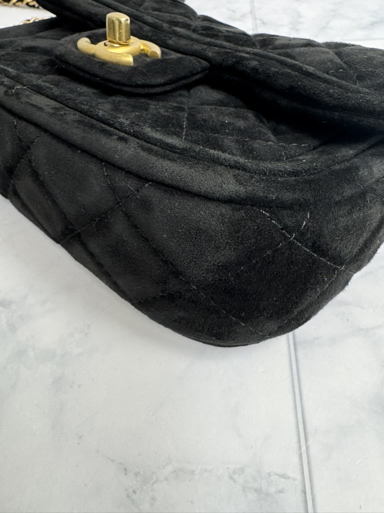 Chanel Black Diamond Quilted Velvet Mini Flap Bag