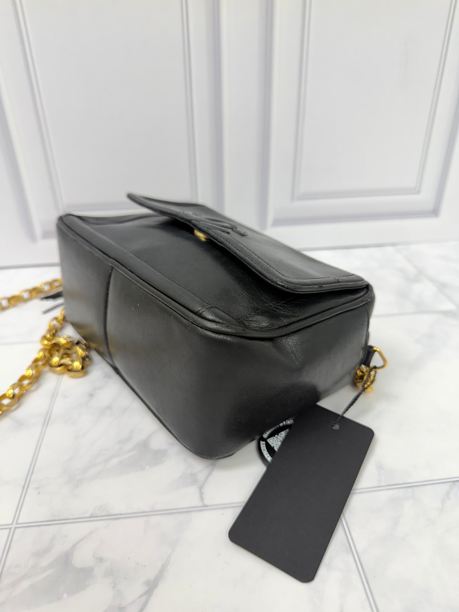 Chanel Black Lambskin Leather Chain Crossbody Bag 