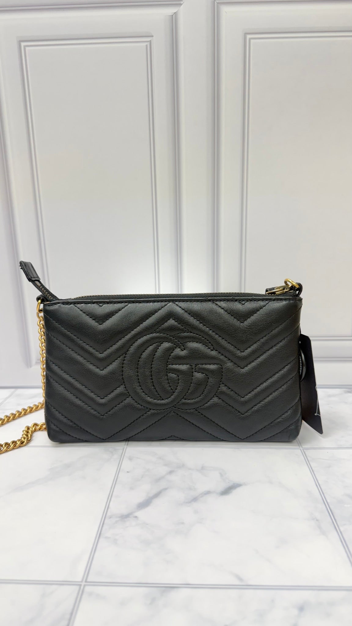 Gucci Black Leather GG Marmont Mini Chain Bag