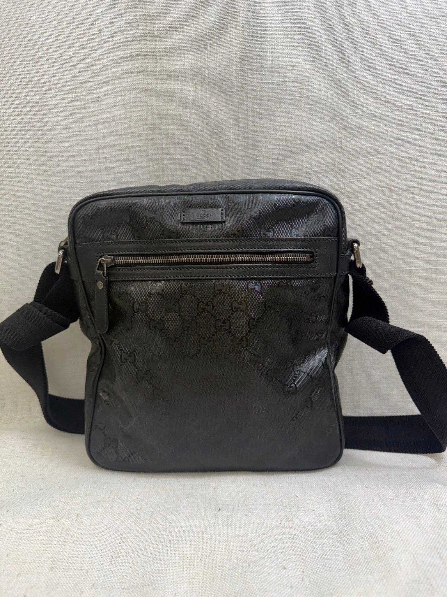 Gucci Black Coated Canvas GG Imprime Messenger Bag