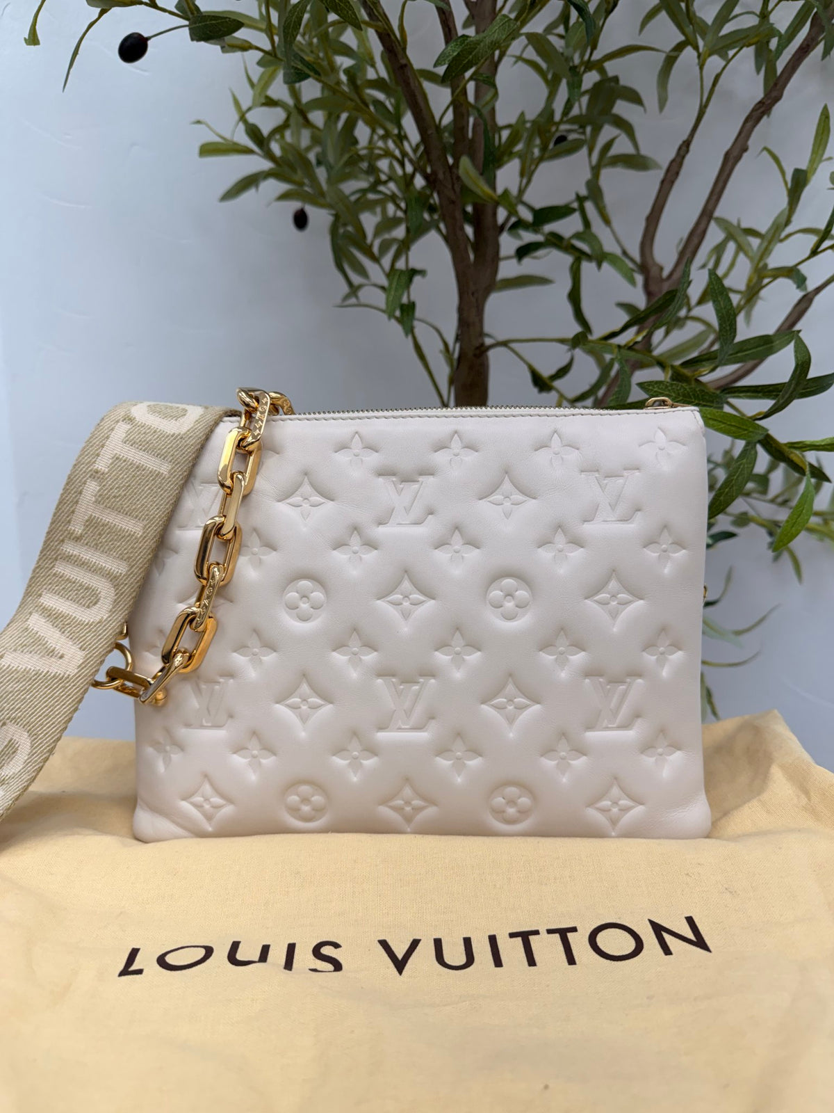Louis Vuitton White Monogram Embossed Lambskin Coussin PM Handbag