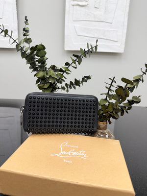 Christian Louboutin Black Leather Panettone Spike Zippy Wallet