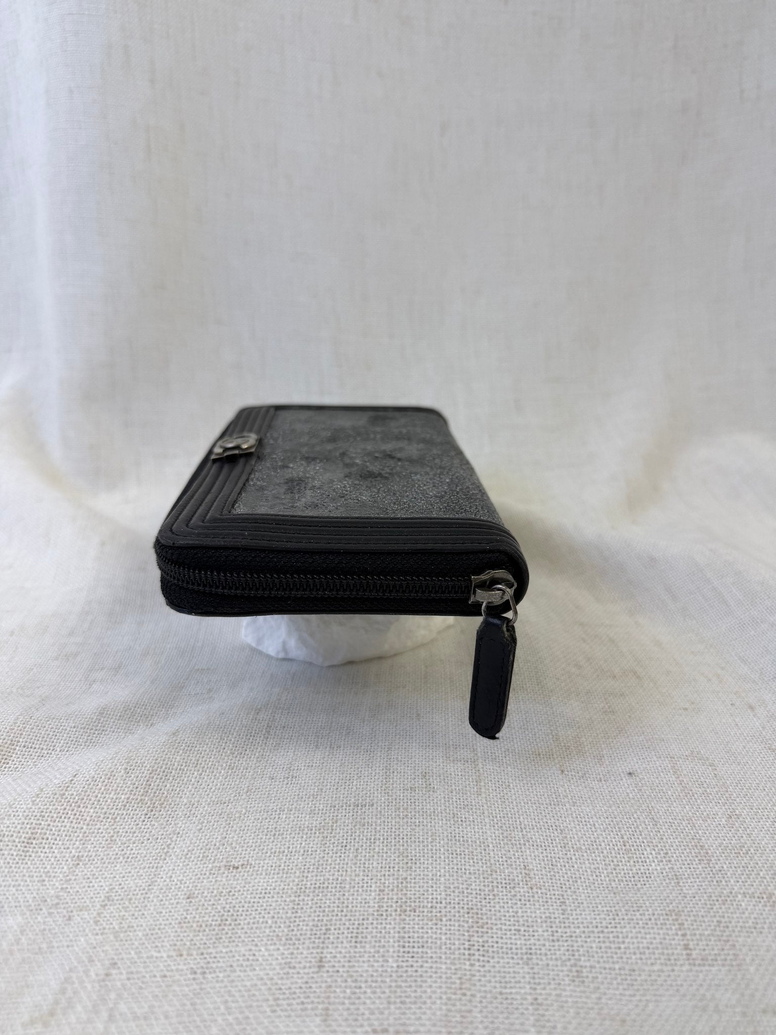 Chanel Black Stingray & Leather Boy Zippy Wallet