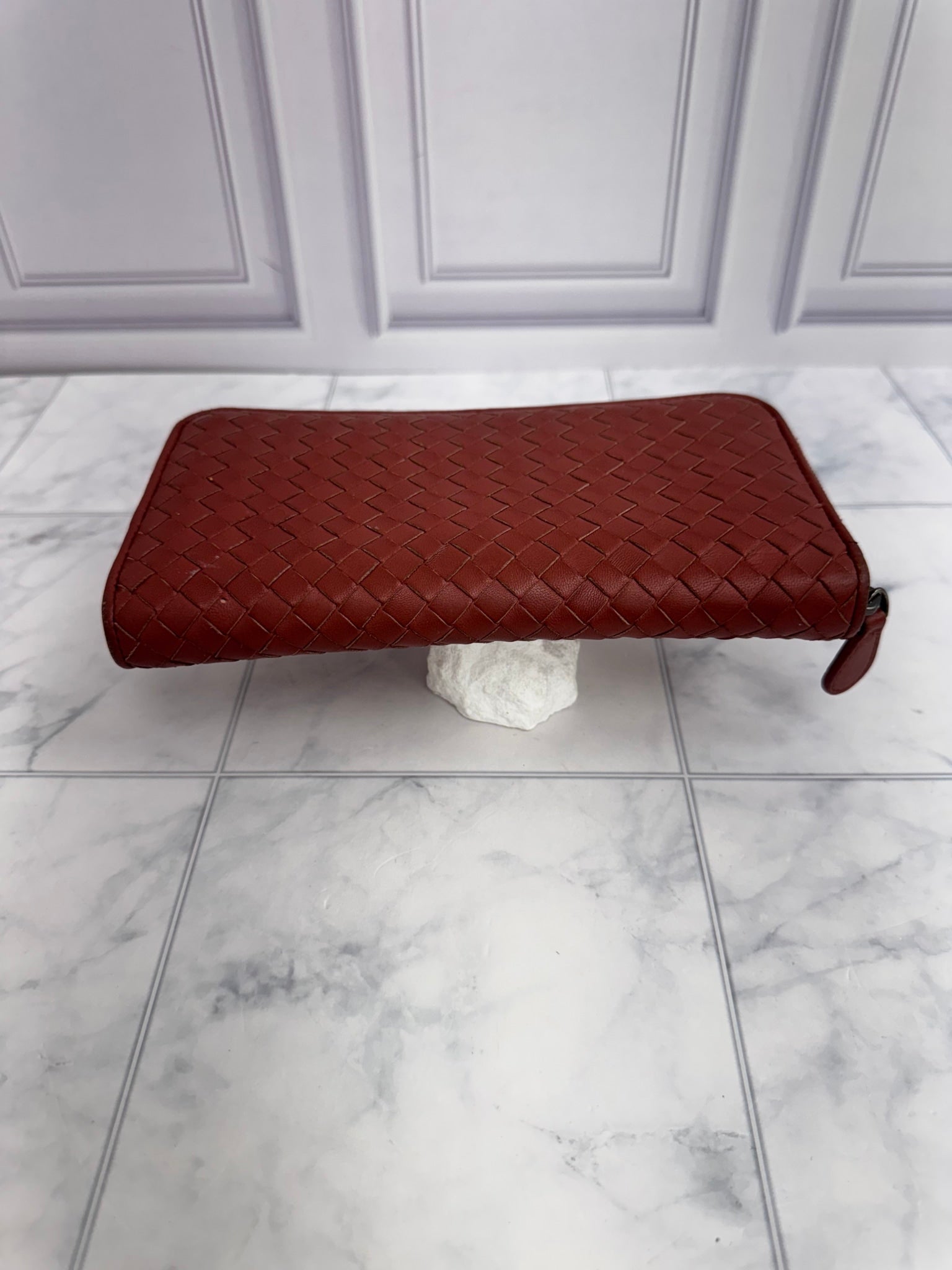 Bottega Veneta Brick Red Intrecciato Leather Zippy Wallet
