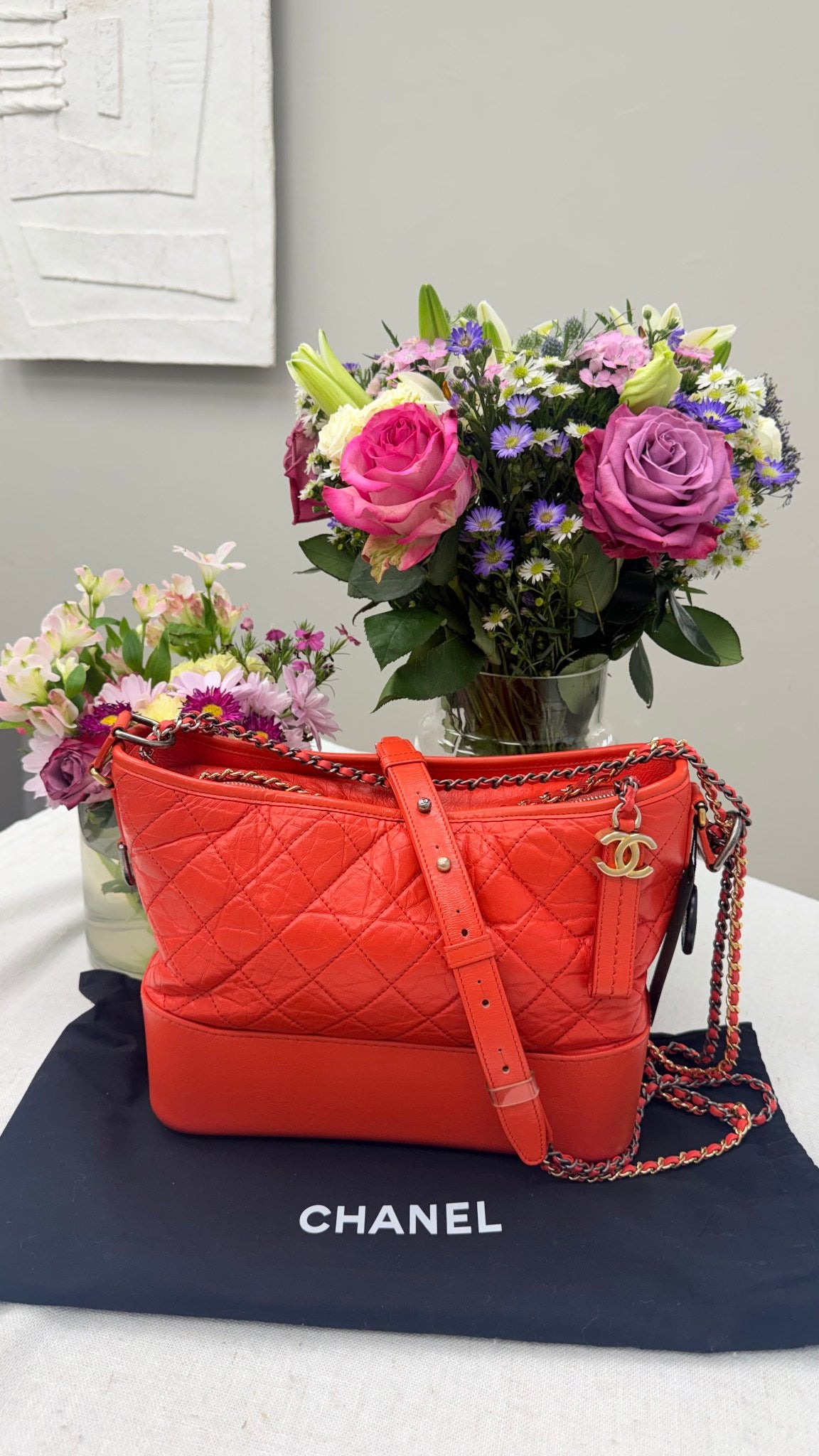 Chanel Orange Quilted Leather Gabrielle Medium Hobo Bag 