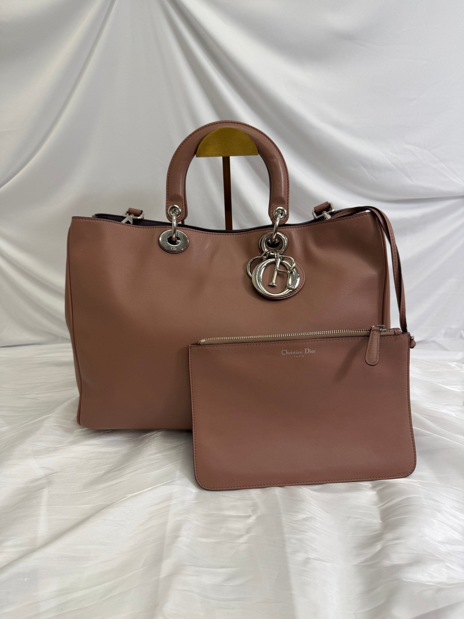 Christian Dior Dusty Rose Leather Diorissimo Large Tote Bag