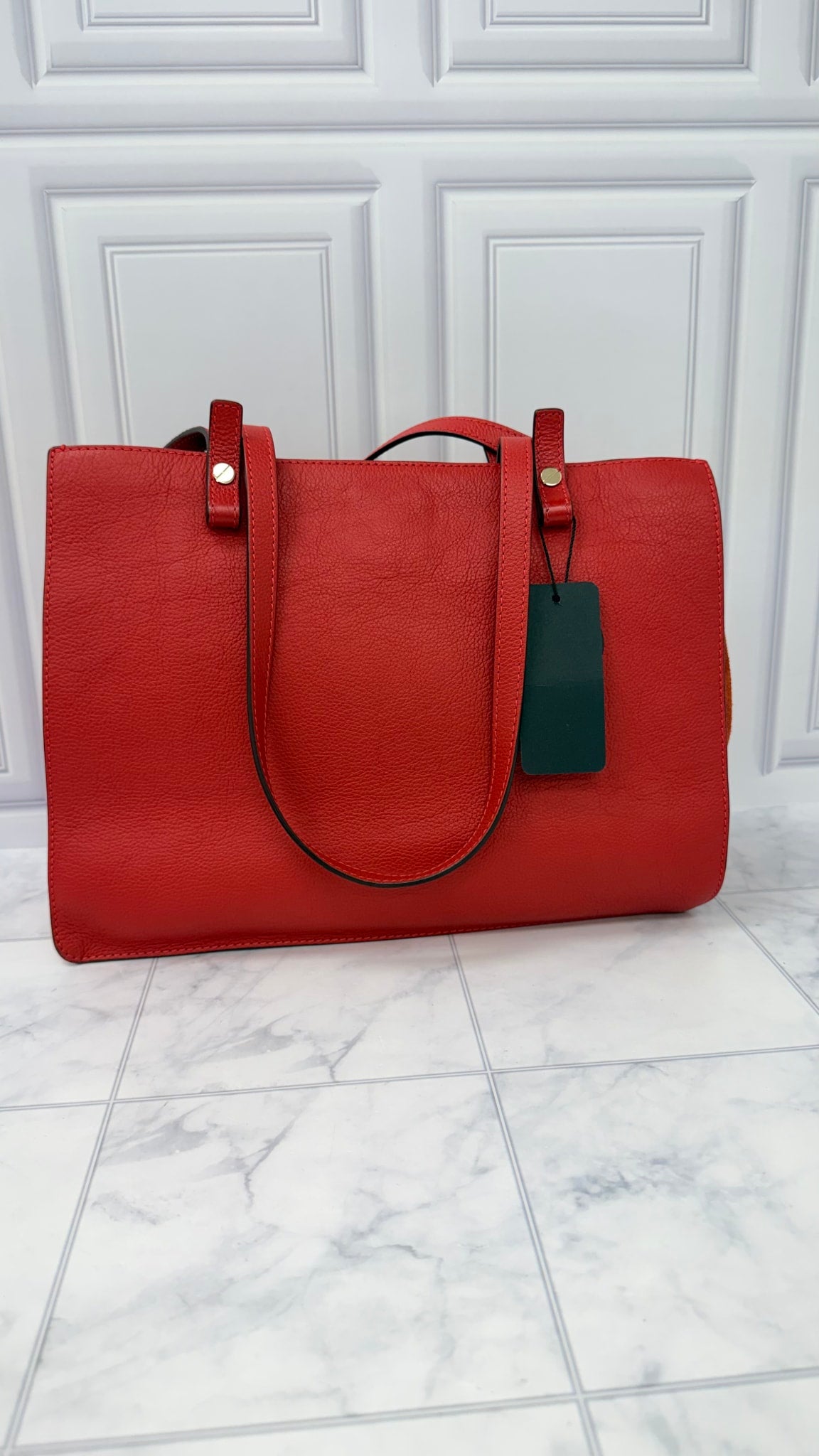 Chloe Red Grained Leather Faye Tote Bag