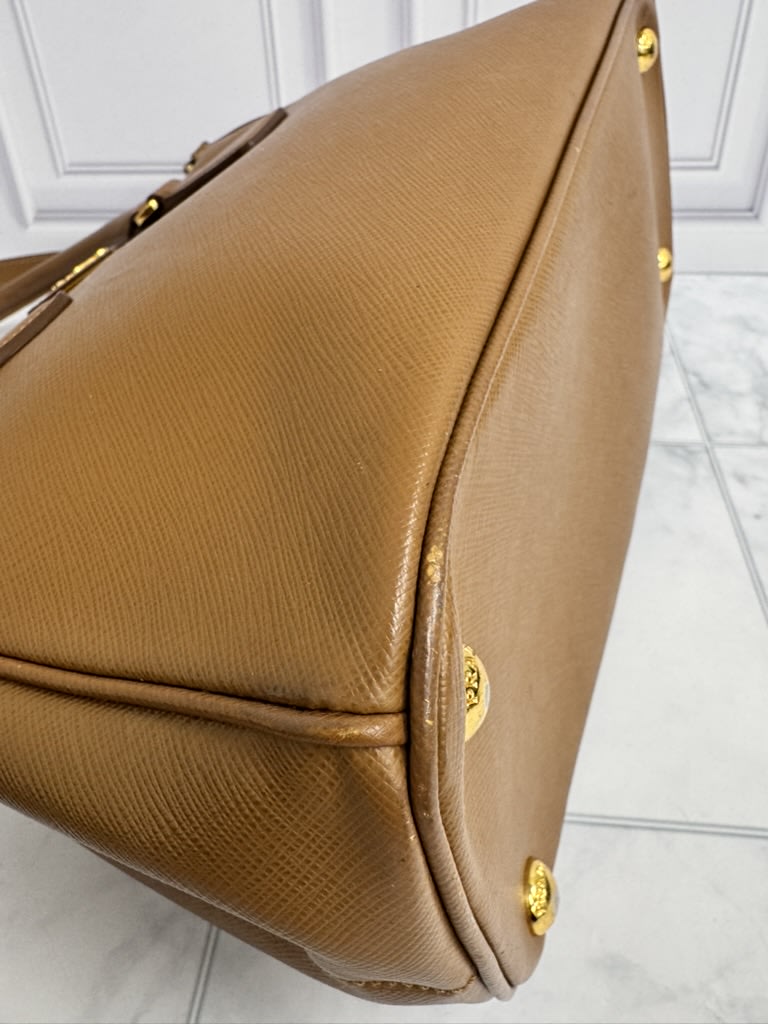Prada Tan Saffiano Leather Double Zip Galleria Tote Bag