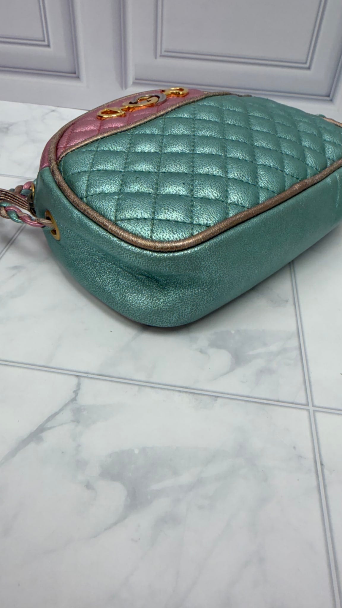 Gucci Teal & Pink Quilted Metallic Leather Mini Zumi Dome Crossbody