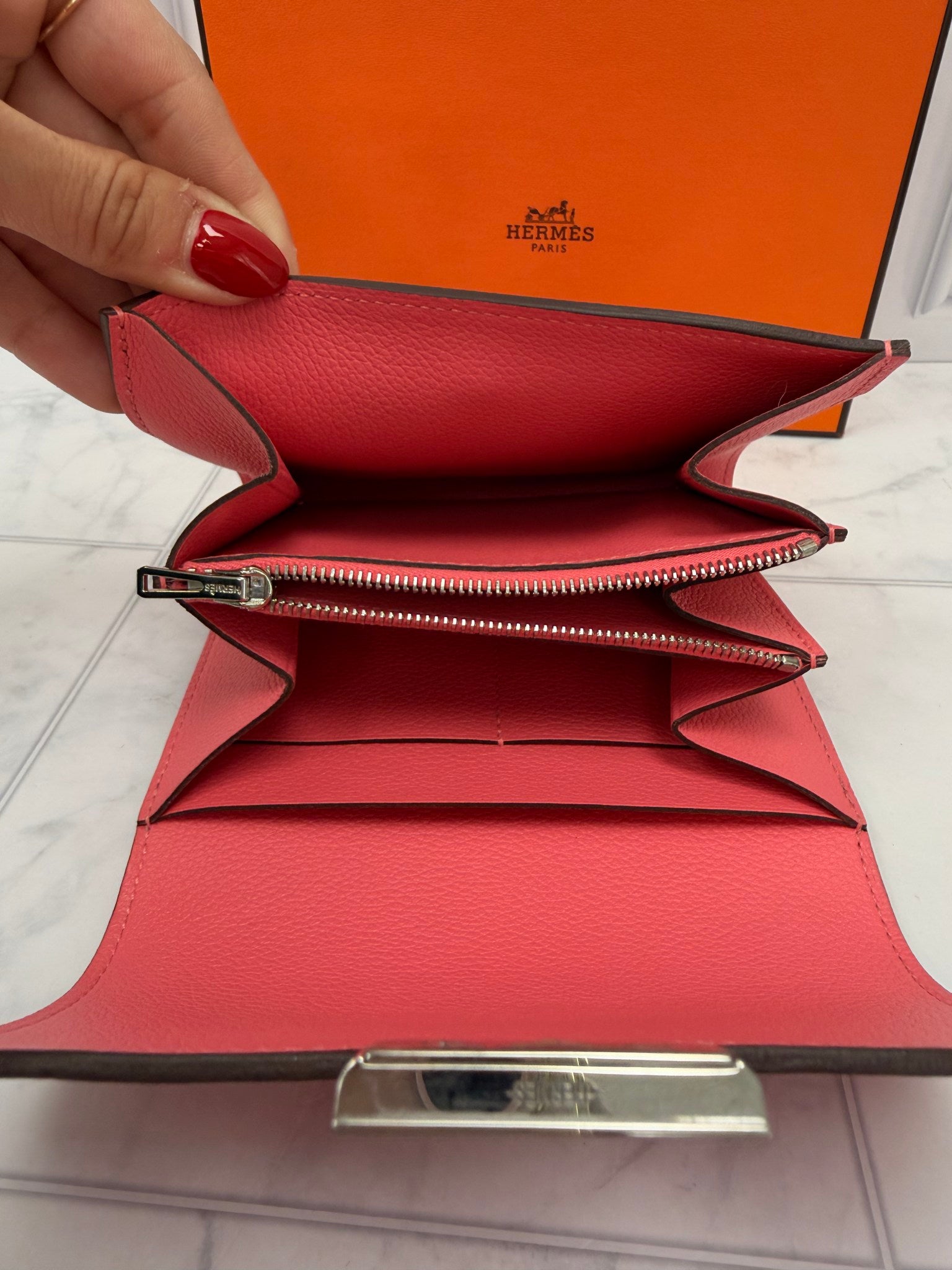 Hermes Pink Constance Leather Compact Wallet 