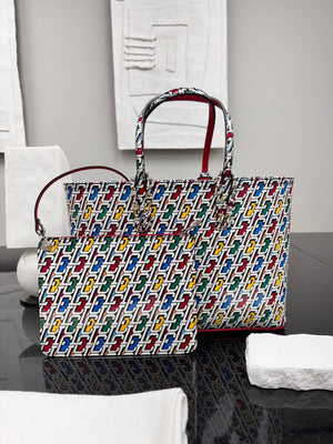 Christian Louboutin Multicolor Printed Patent Leather Cabata Small Tote Bag