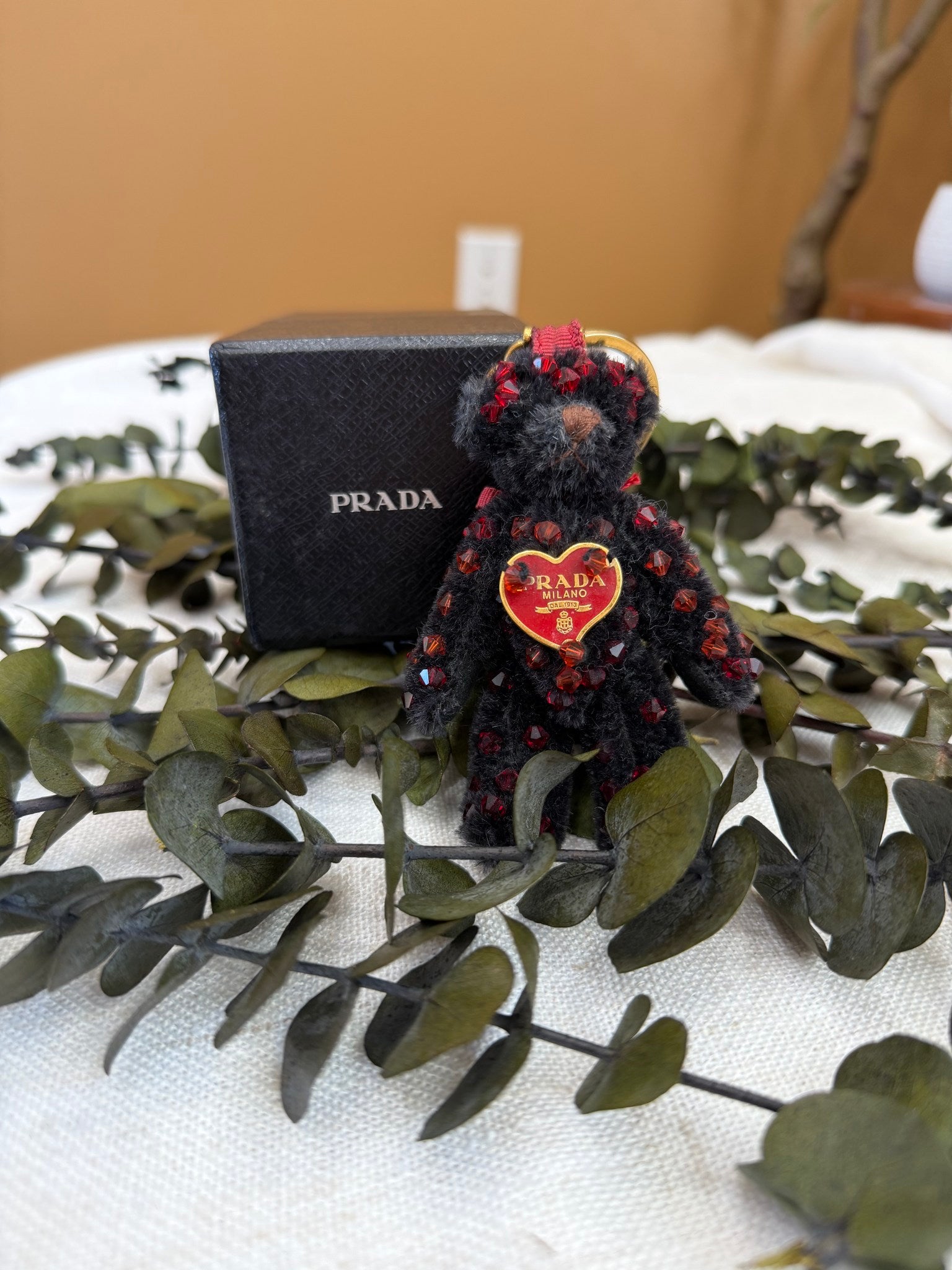 Prada Black Teddy Bear With Red Crystals Bag Charm 