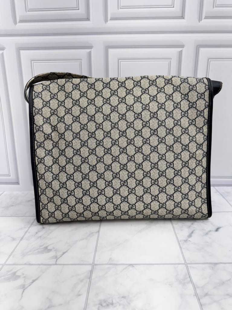 Gucci Navy Blue GG Supreme Web Flap Messenger Bag