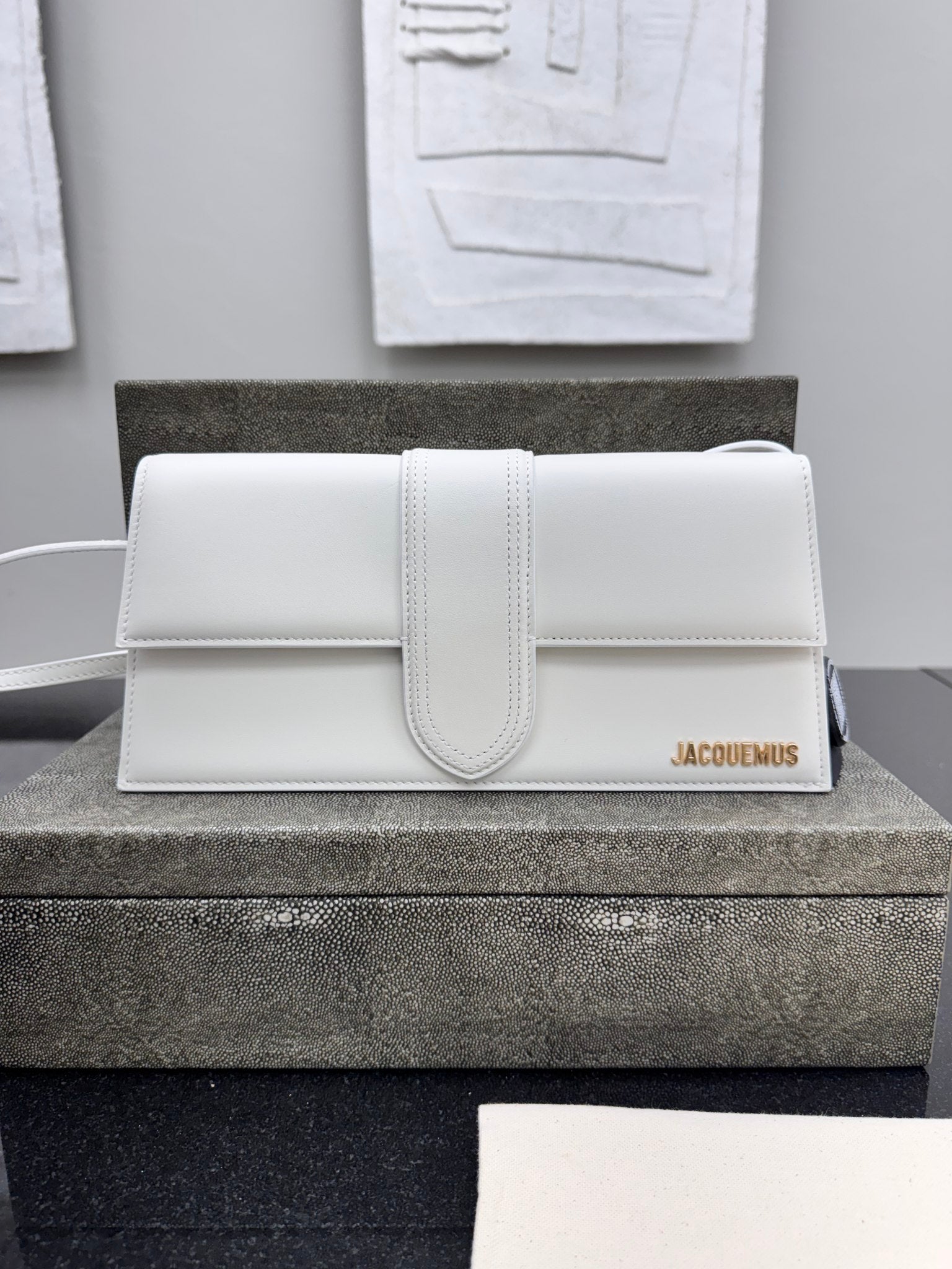 LIKE NEW - Jacquemus White Leather Le Bambino Long Shoulder Bag
