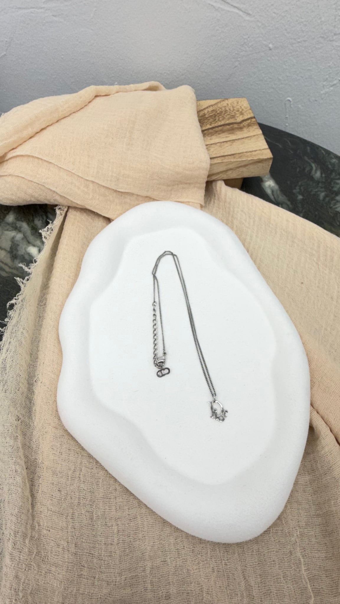Dior Silver Tone Logo Necklace