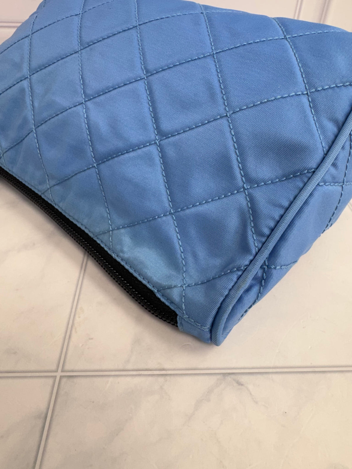 Prada Blue Quilted Nylon Cosmetic Pouch