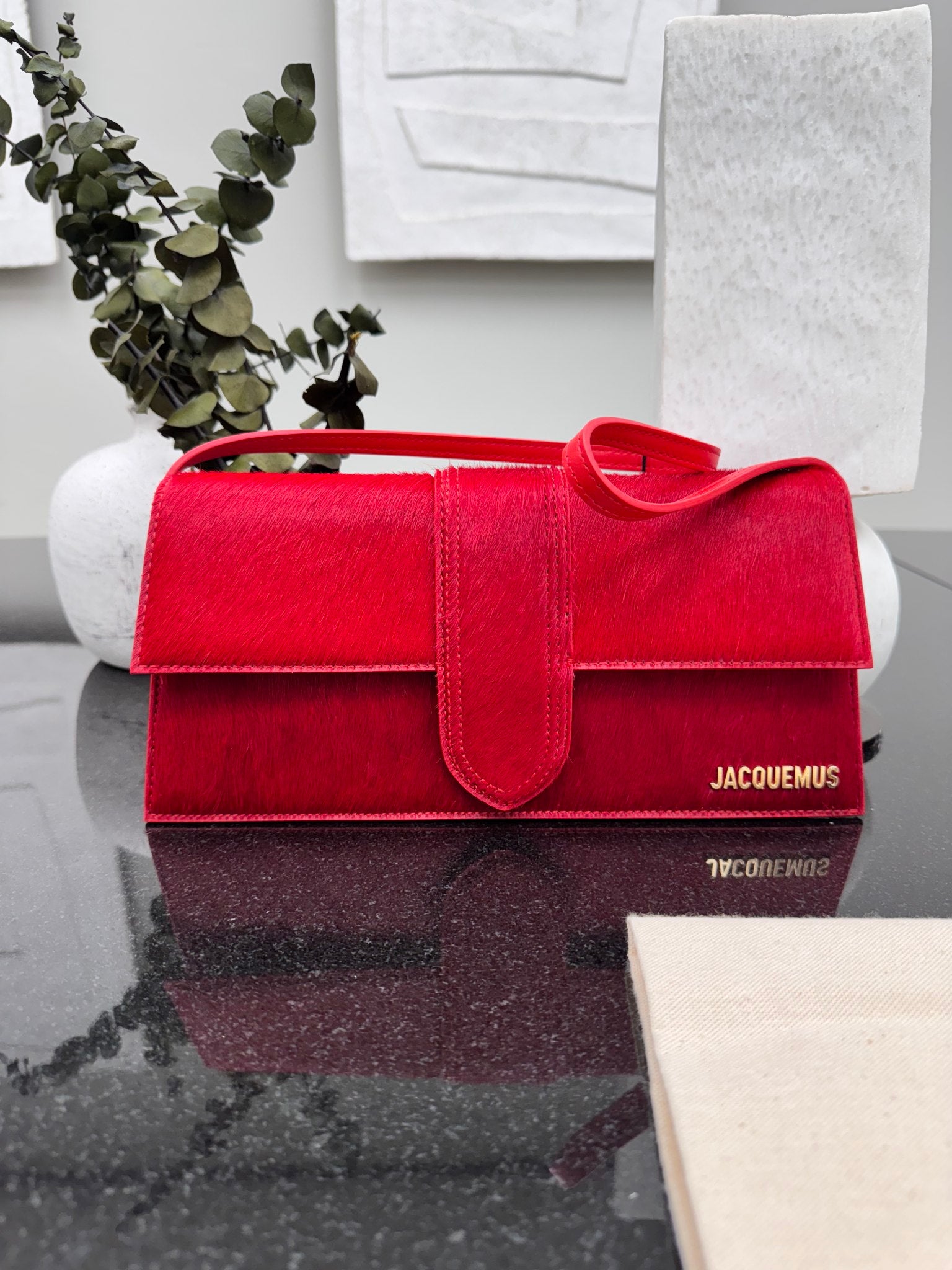 BRAND NEW - Jacquemus Red Pony Hair Le Bambino Long Shoulder Bag