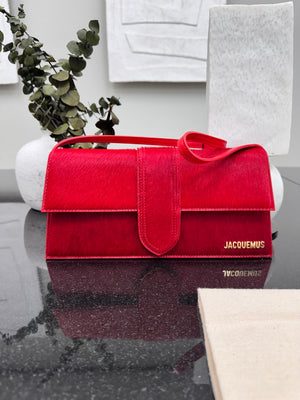 BRAND NEW - Jacquemus Red Pony Hair Le Bambino Long Shoulder Bag