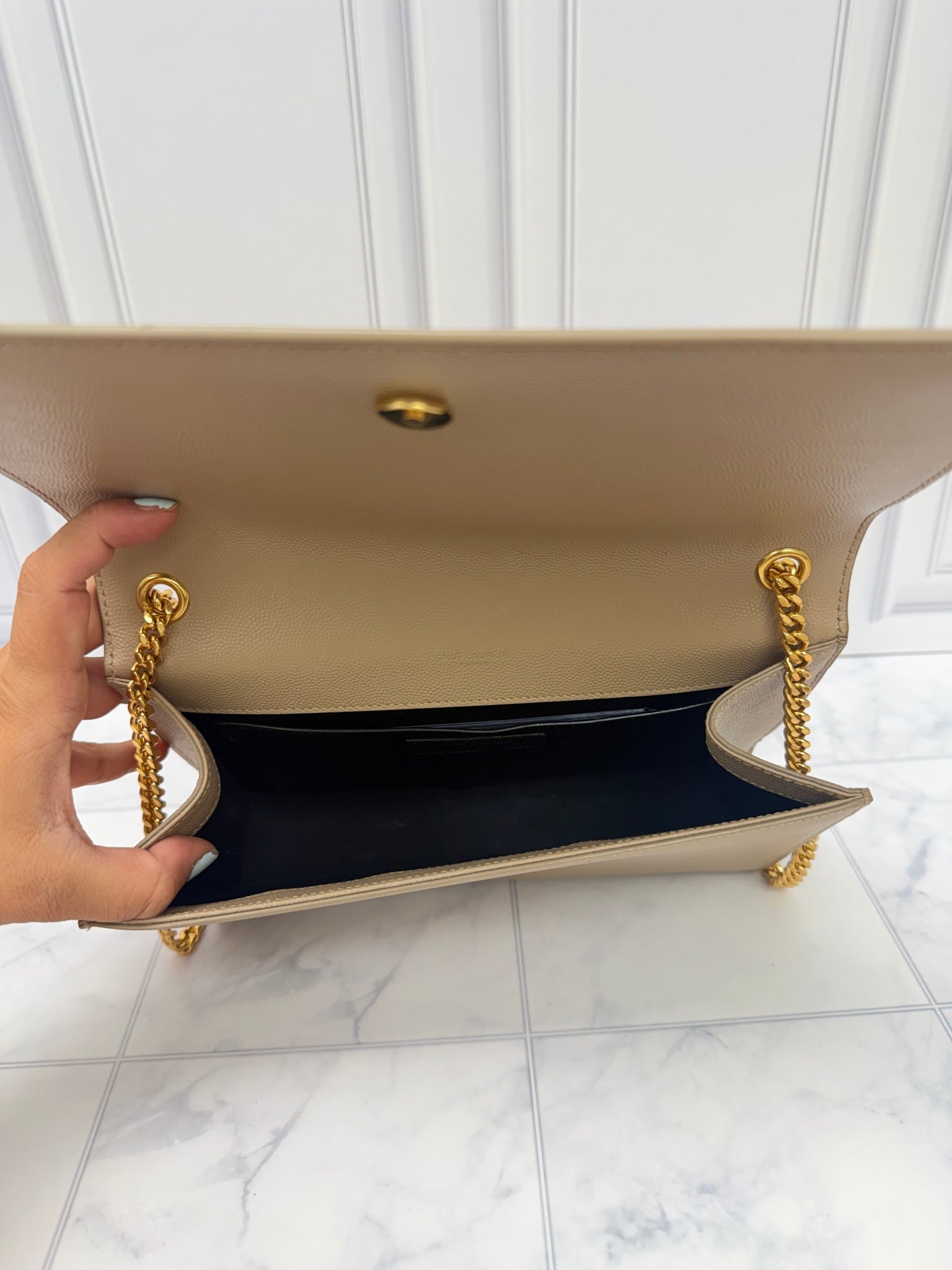 Saint Laurent YSL Tan Grained Leather Kate Small Handbag 