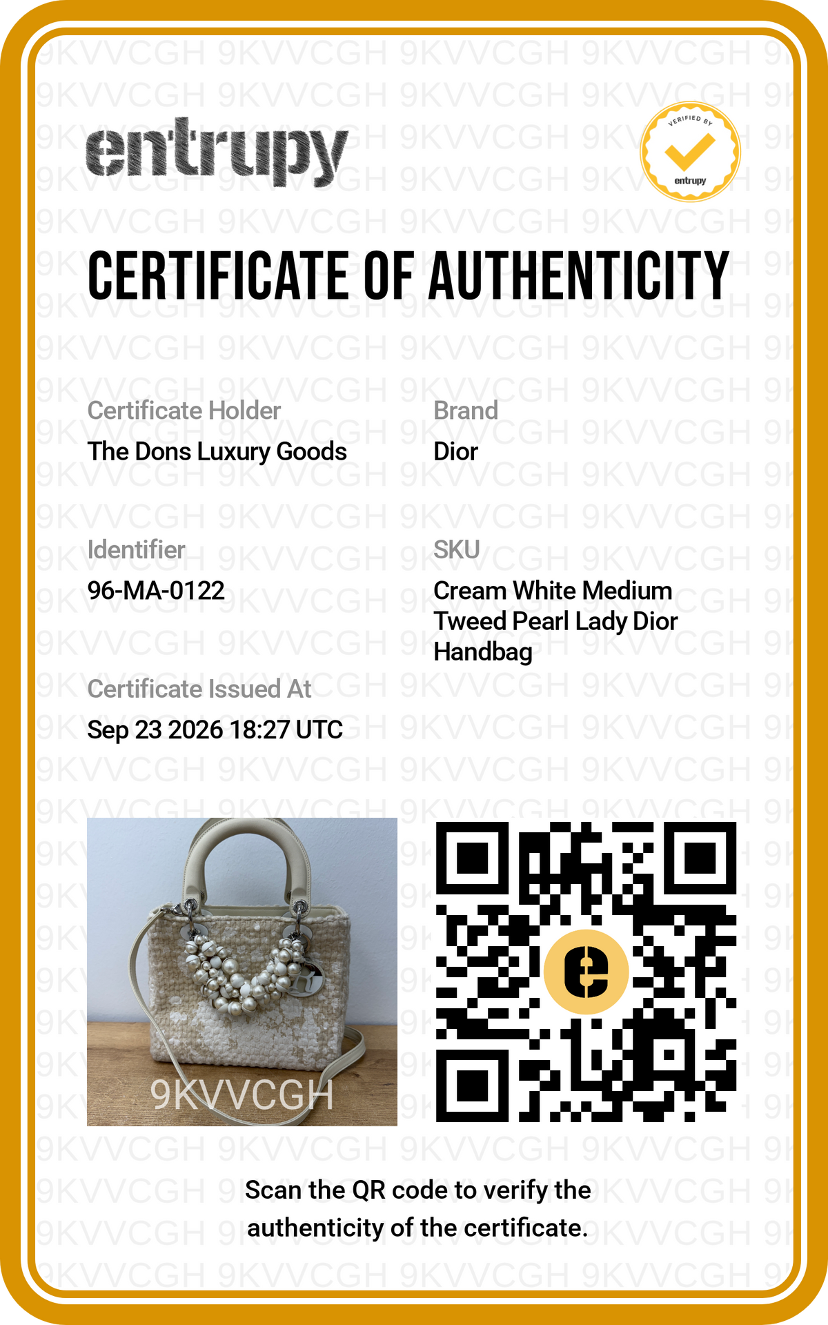 Entrupy certificate