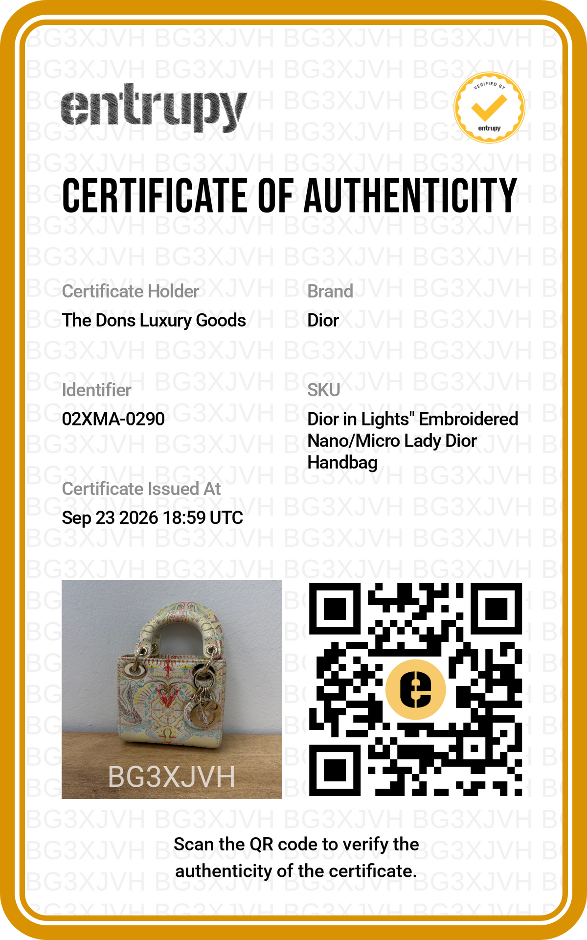 Entrupy certificate