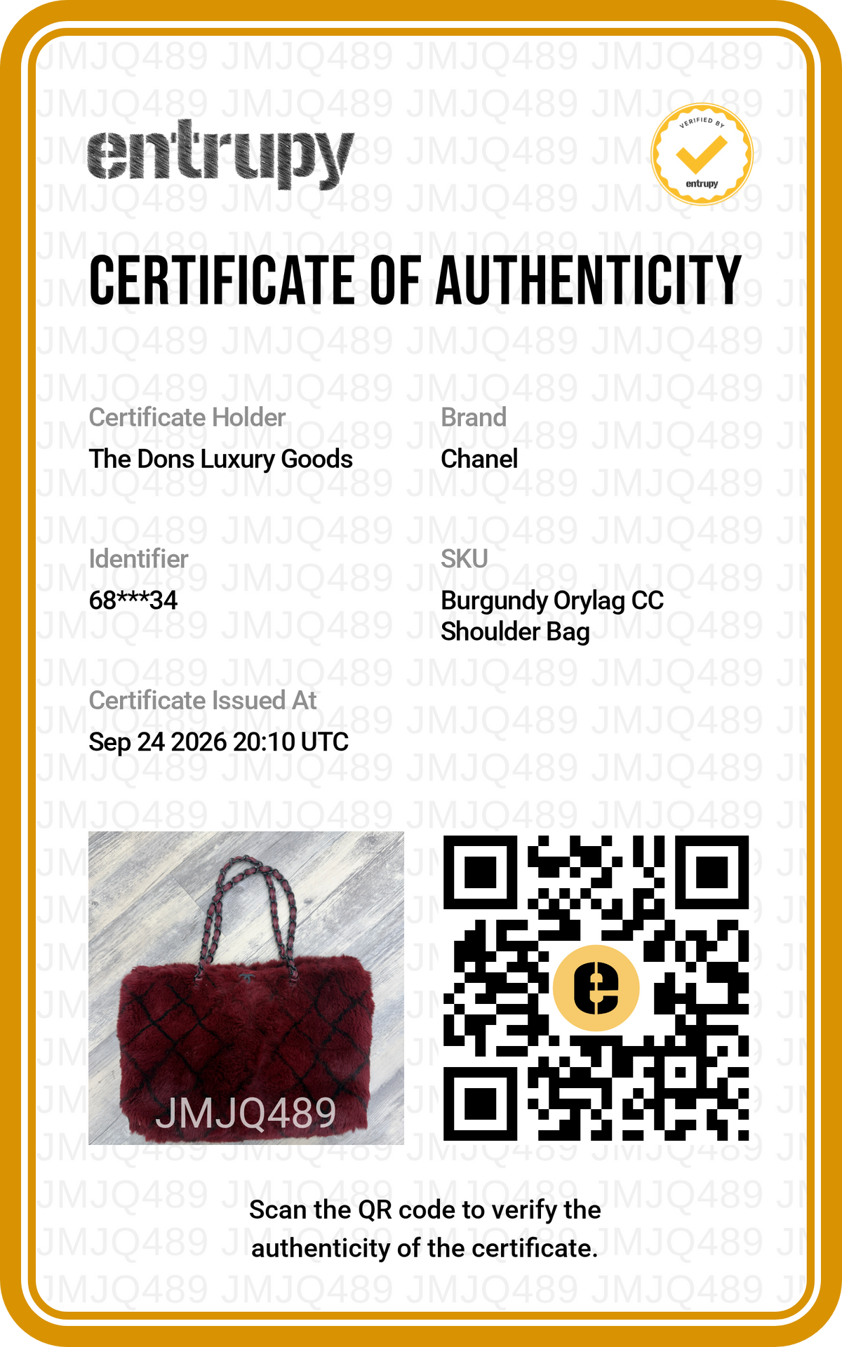 Entrupy certificate