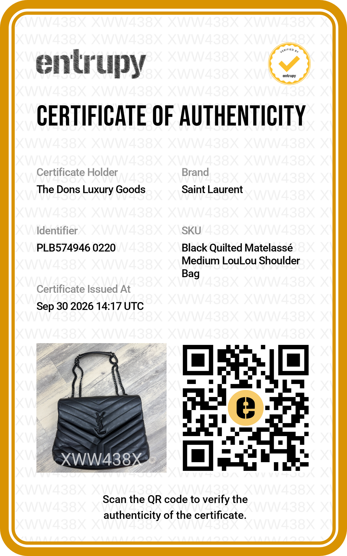 Entrupy certificate