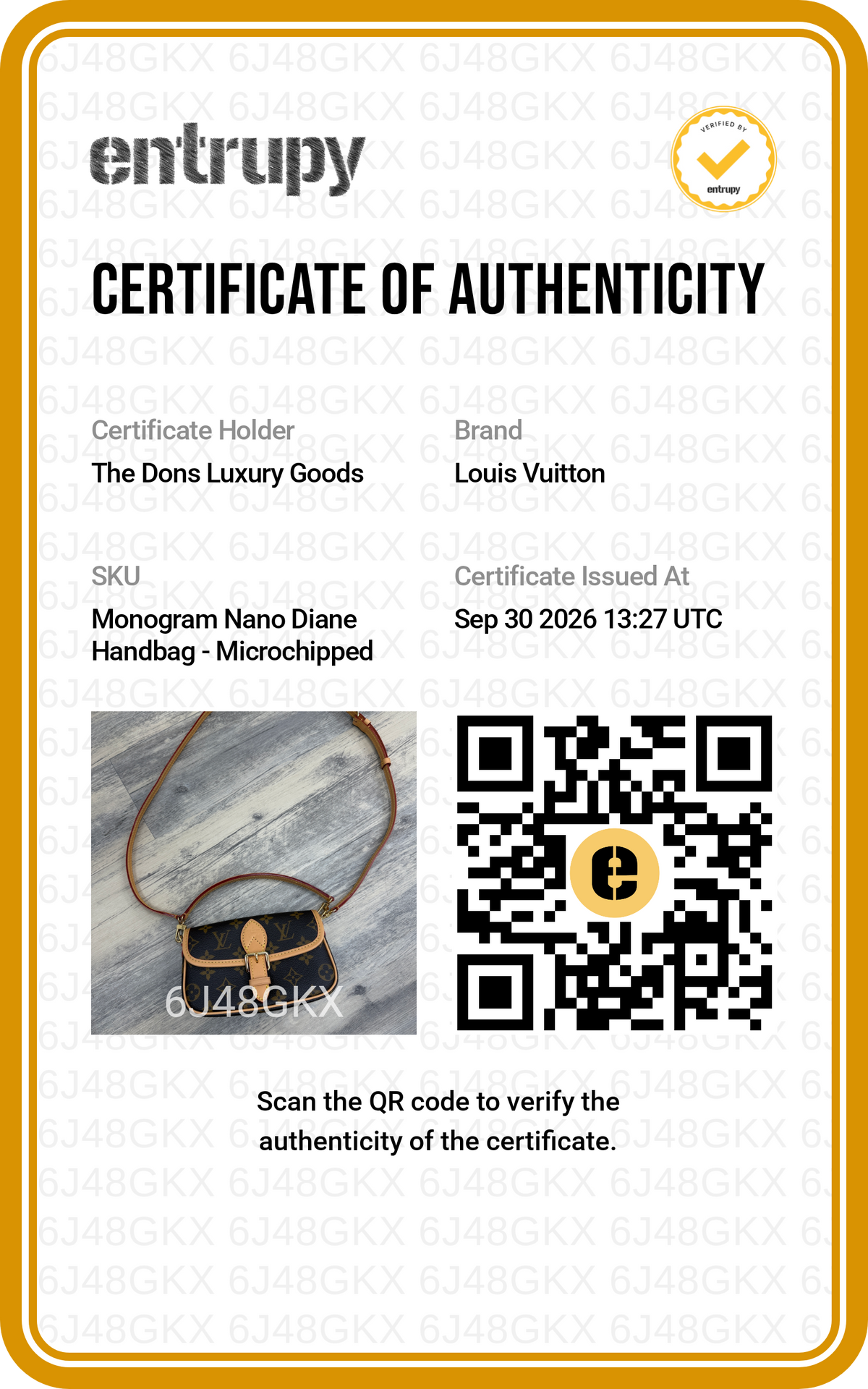 Entrupy certificate