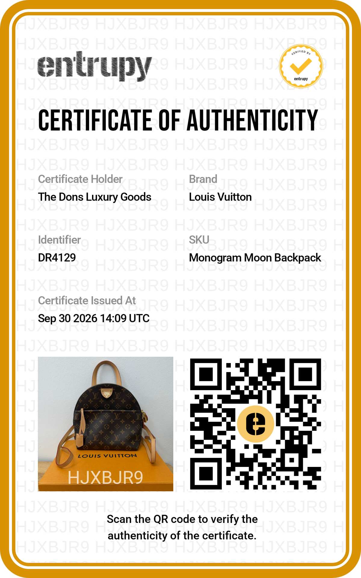 Entrupy certificate