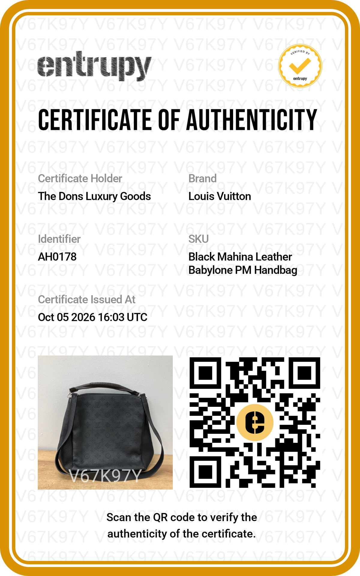 Entrupy certificate