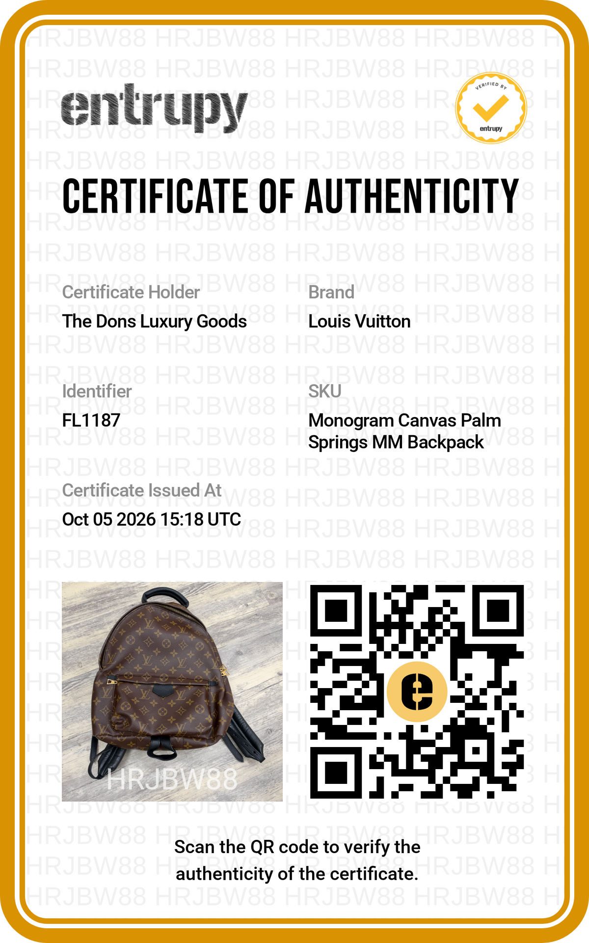 Entrupy certificate