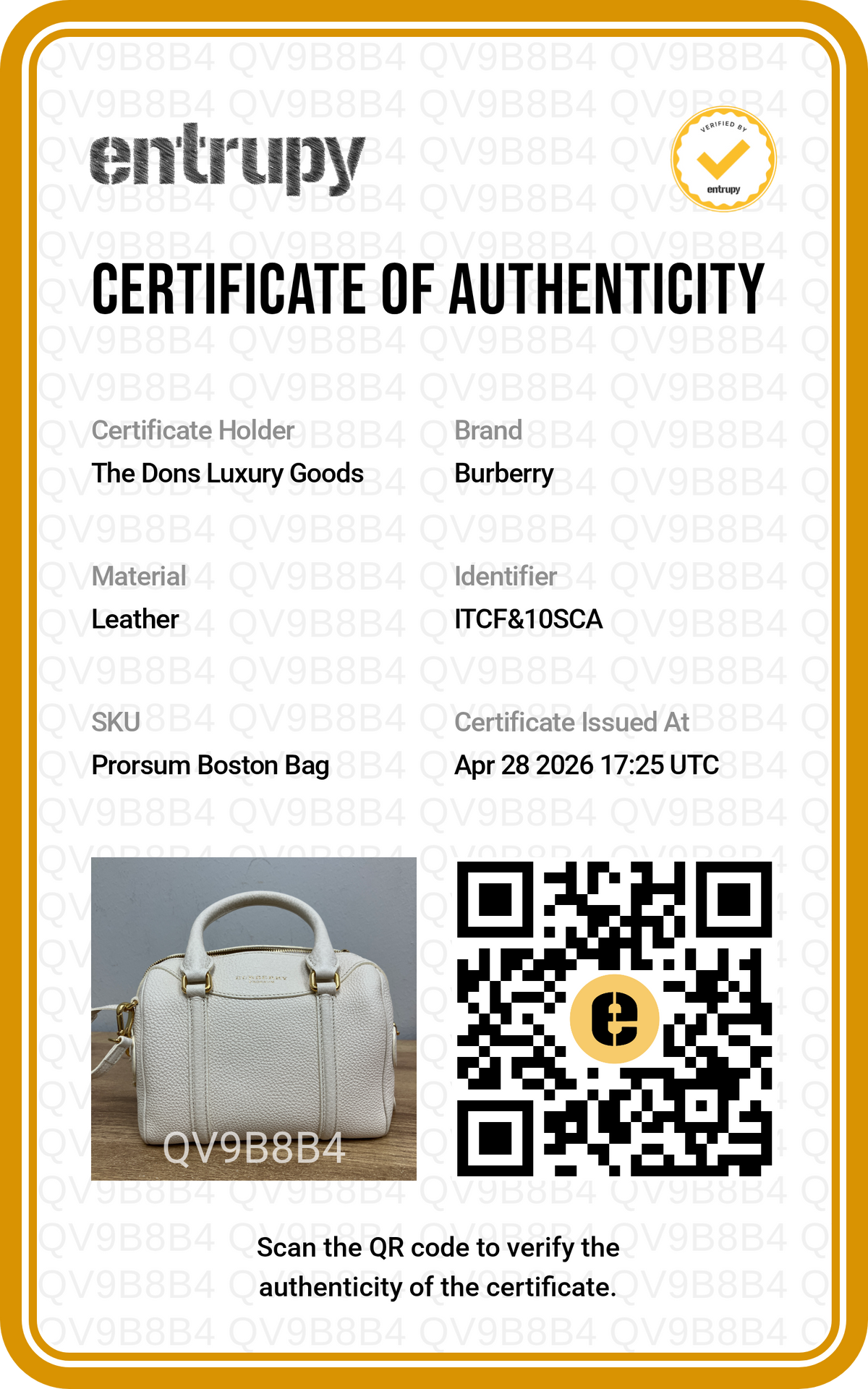 Entrupy certificate