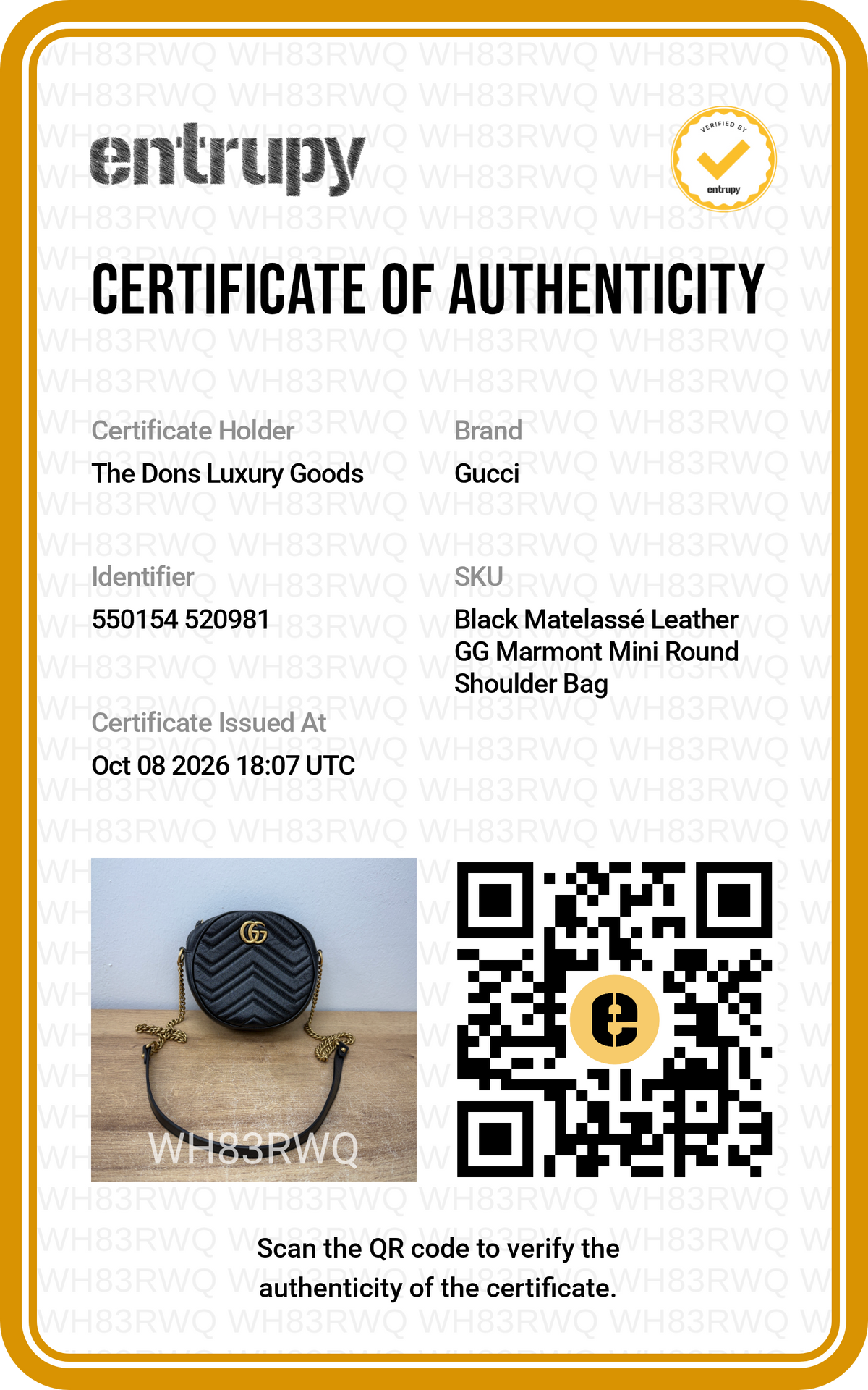 Entrupy certificate