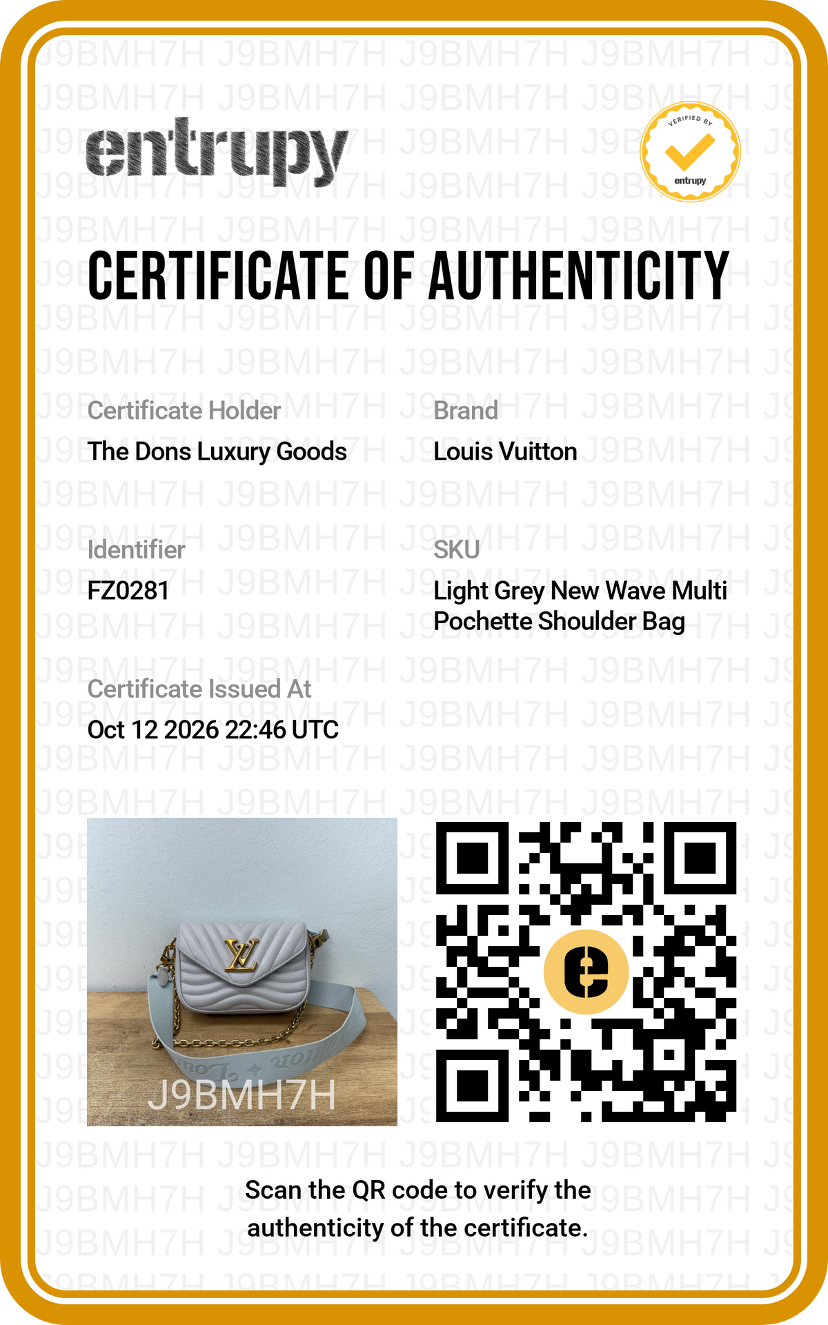 Entrupy certificate