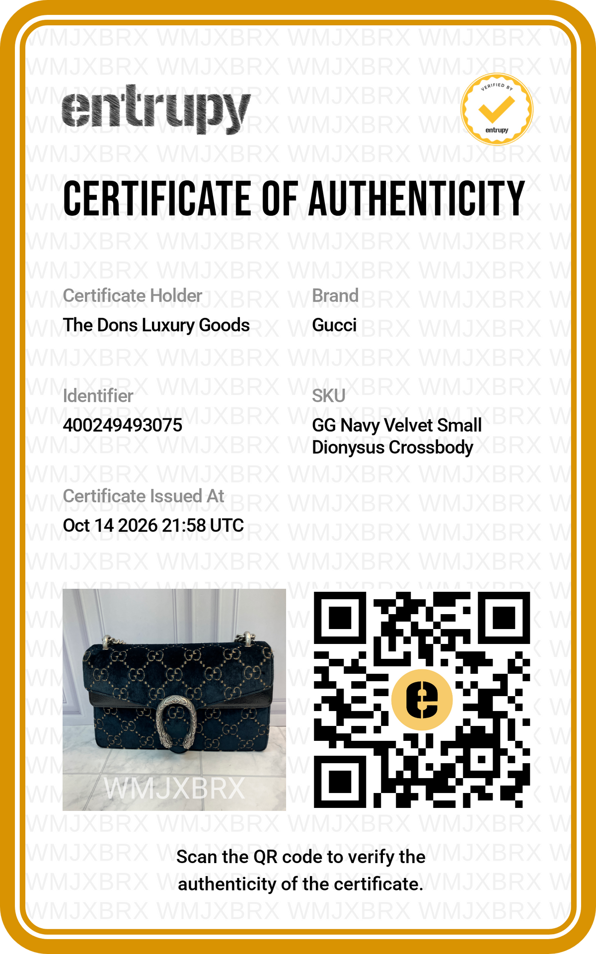 Entrupy certificate