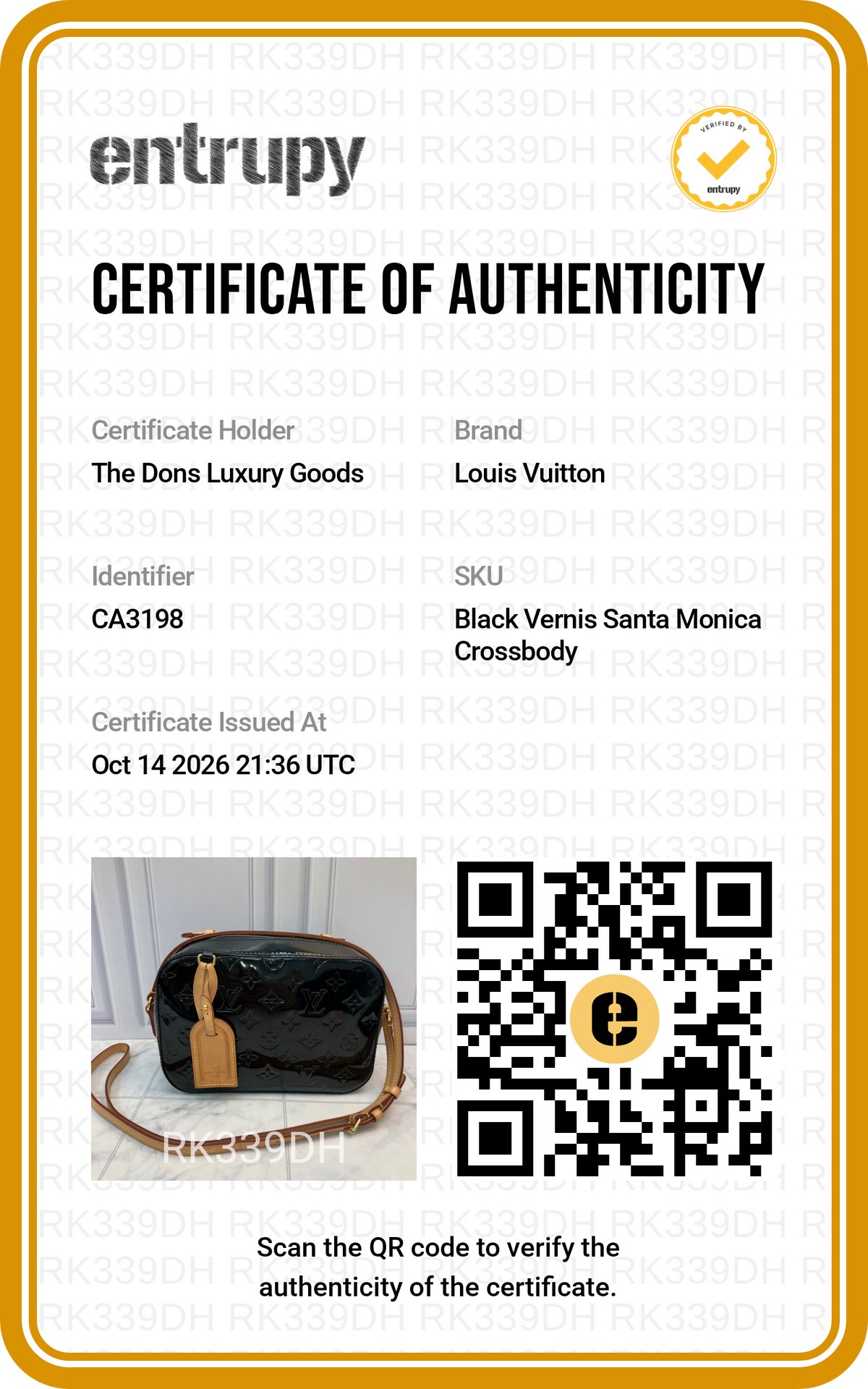 Entrupy certificate