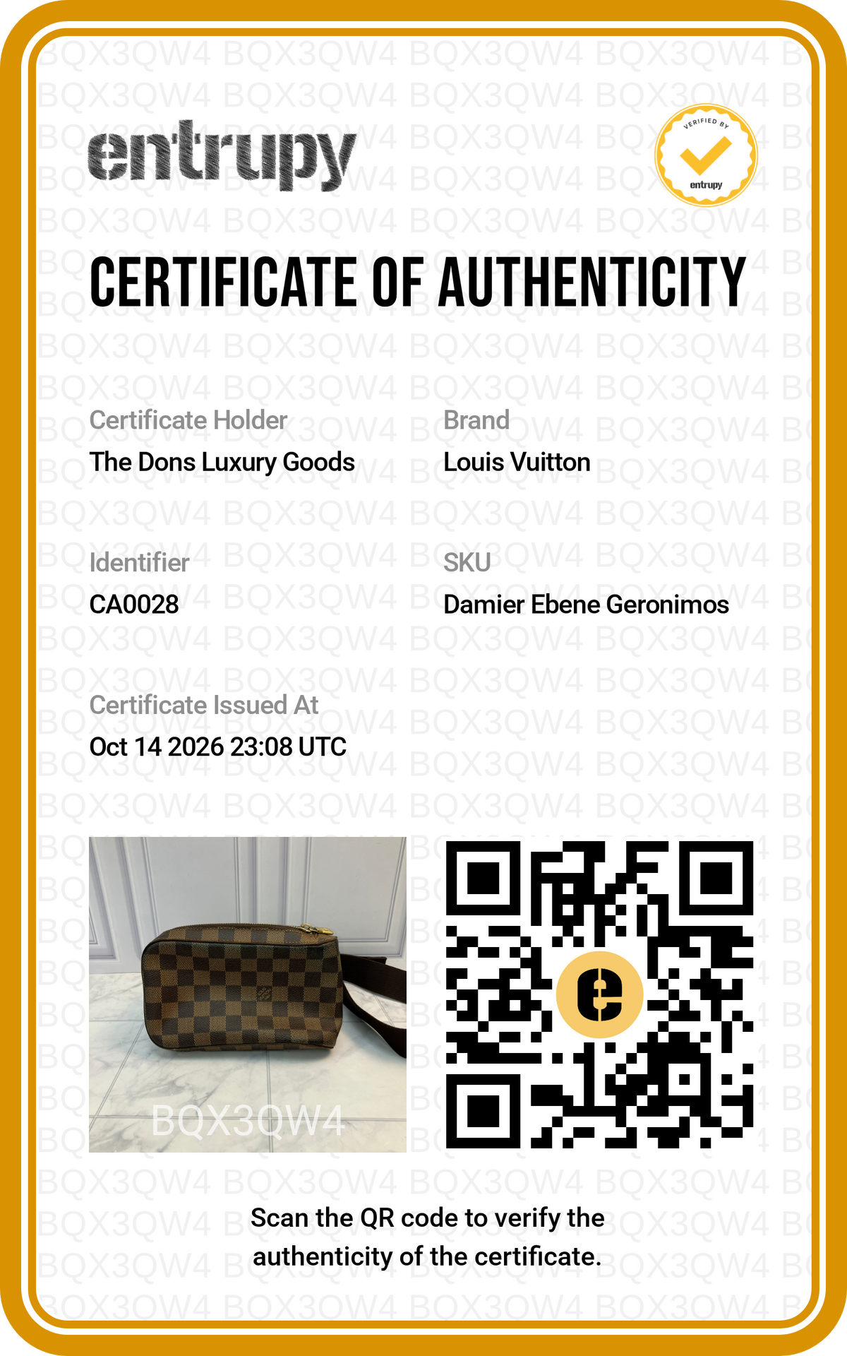 Entrupy certificate