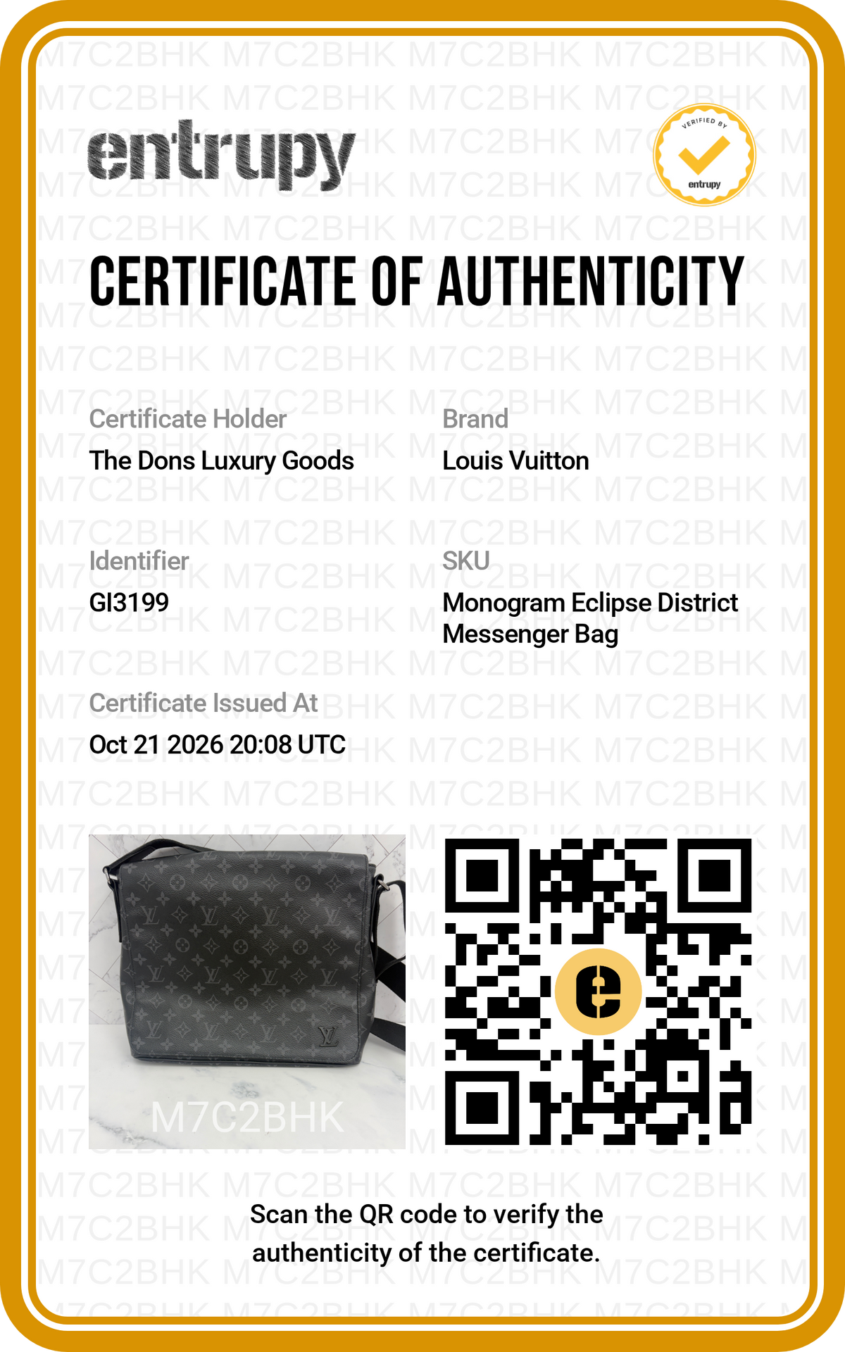 Entrupy certificate