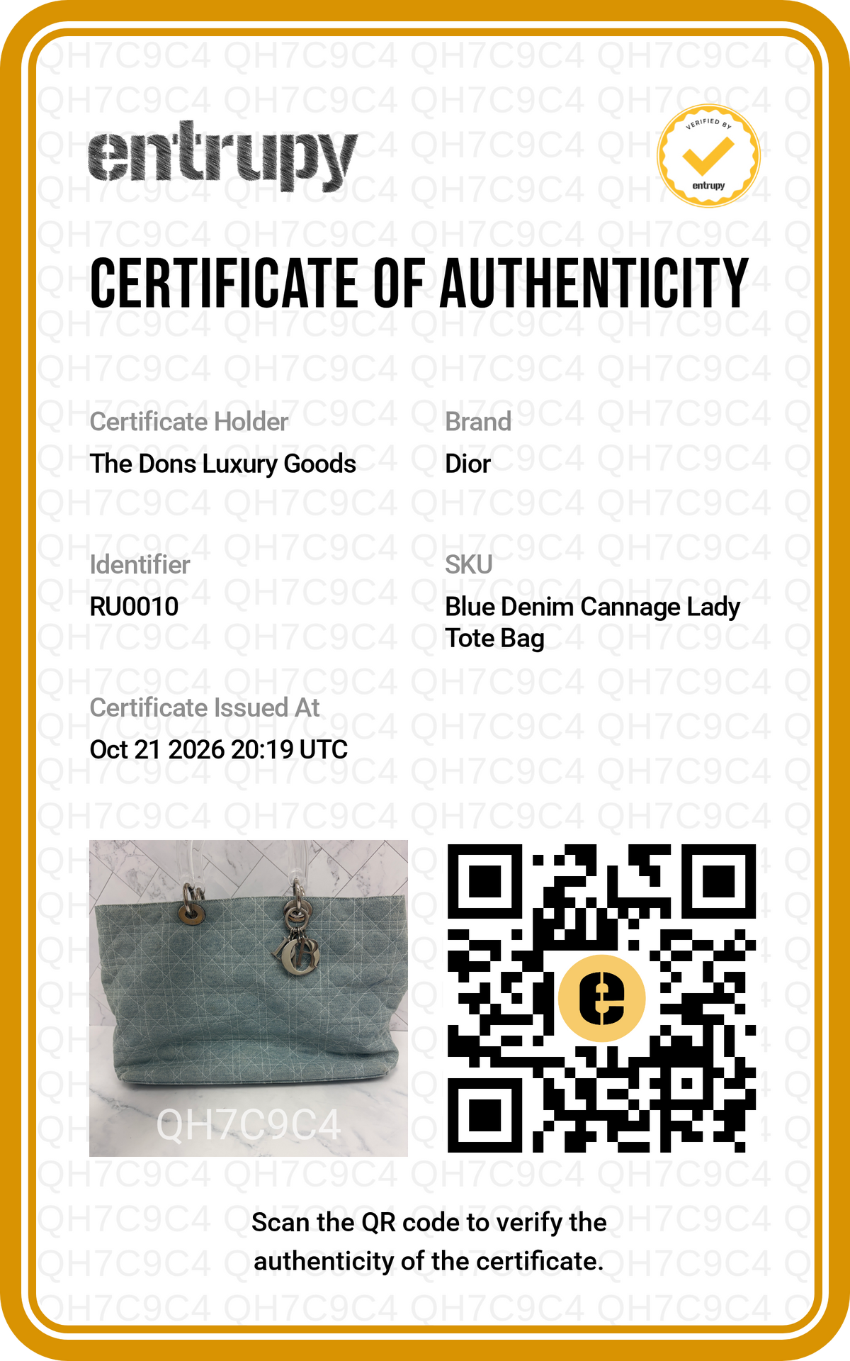 Entrupy certificate