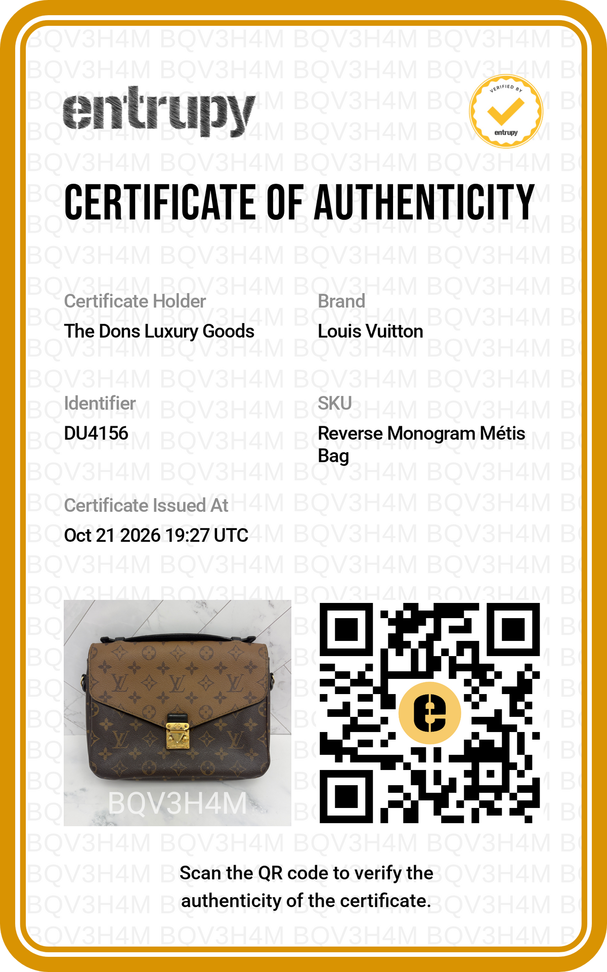 Entrupy certificate