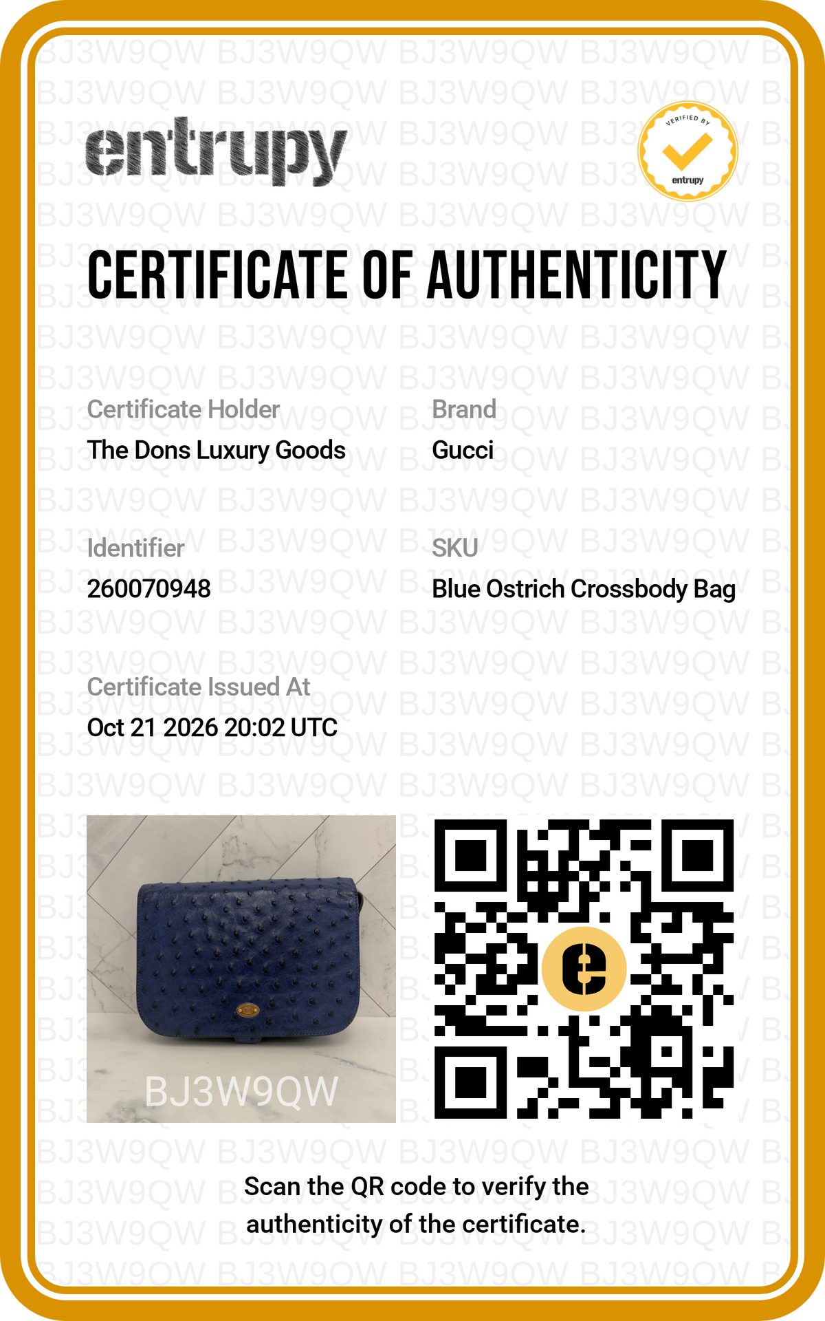 Entrupy certificate