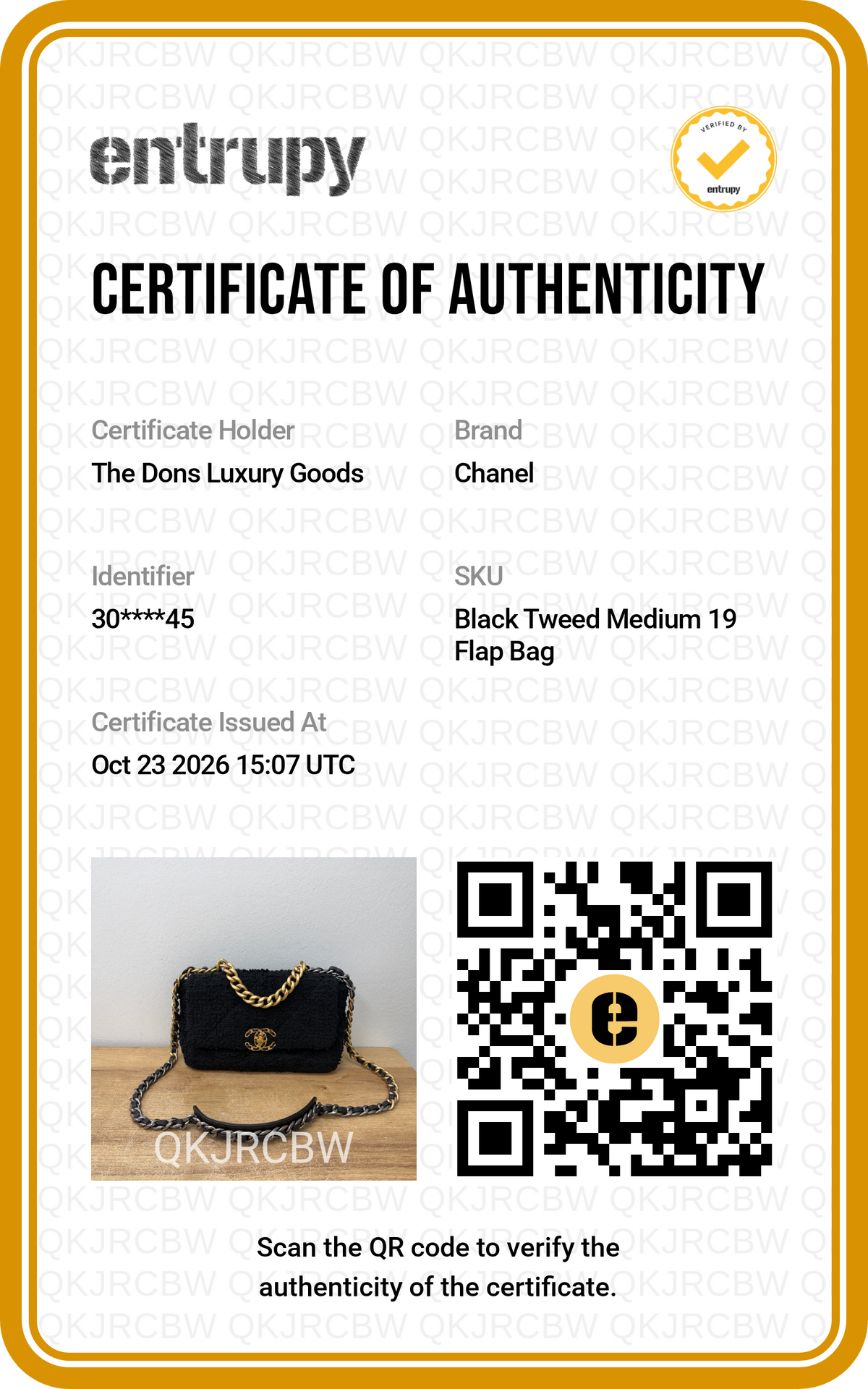 Entrupy certificate