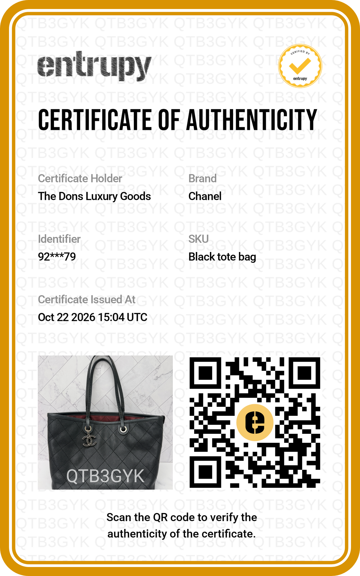 Entrupy certificate