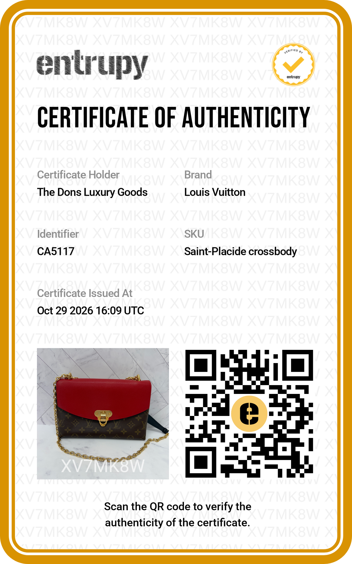 Entrupy certificate